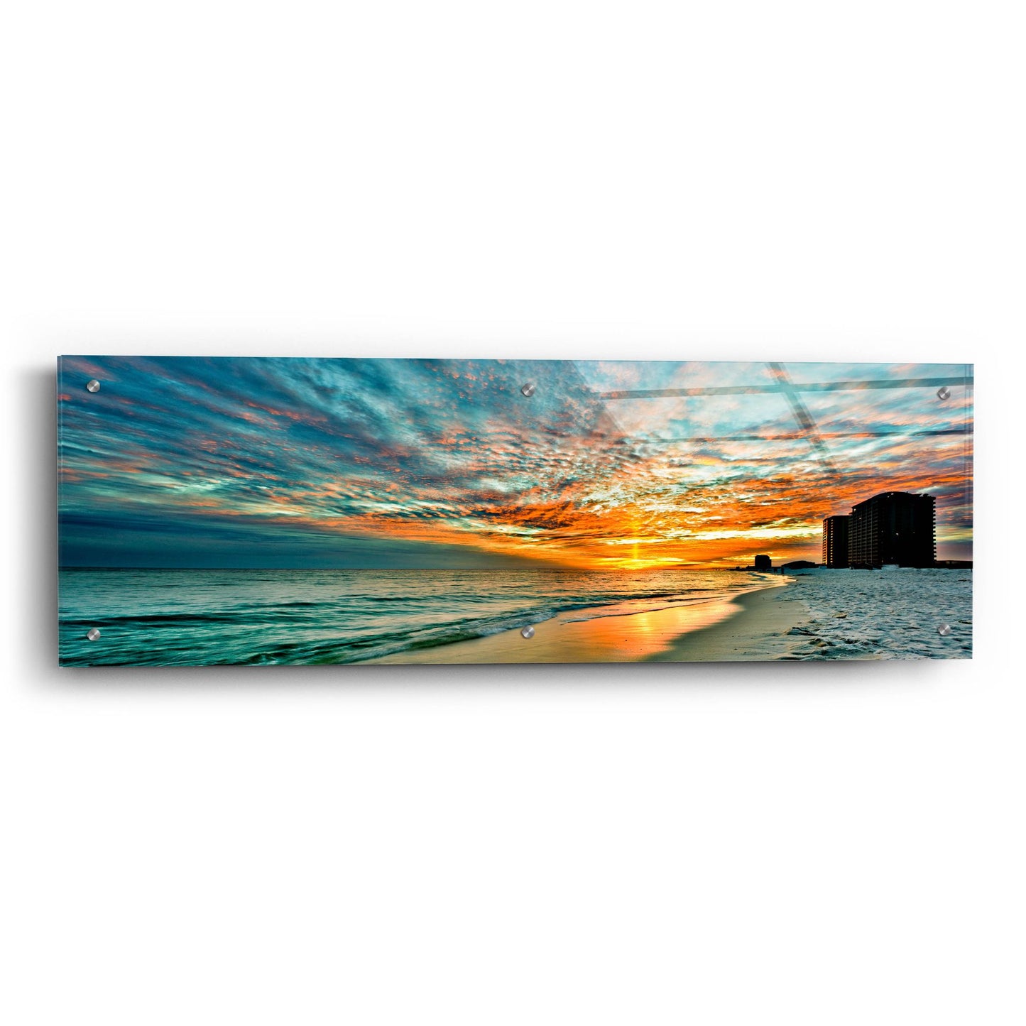 Epic Art 'Panoramic Sunset Red Ray Blue Sky' by Ezra Tanner, Acrylic Glass Wall Art,36x12