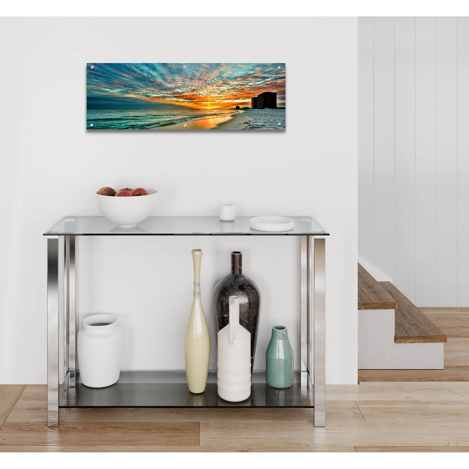 Epic Art 'Panoramic Sunset Red Ray Blue Sky' by Ezra Tanner, Acrylic Glass Wall Art,36x12