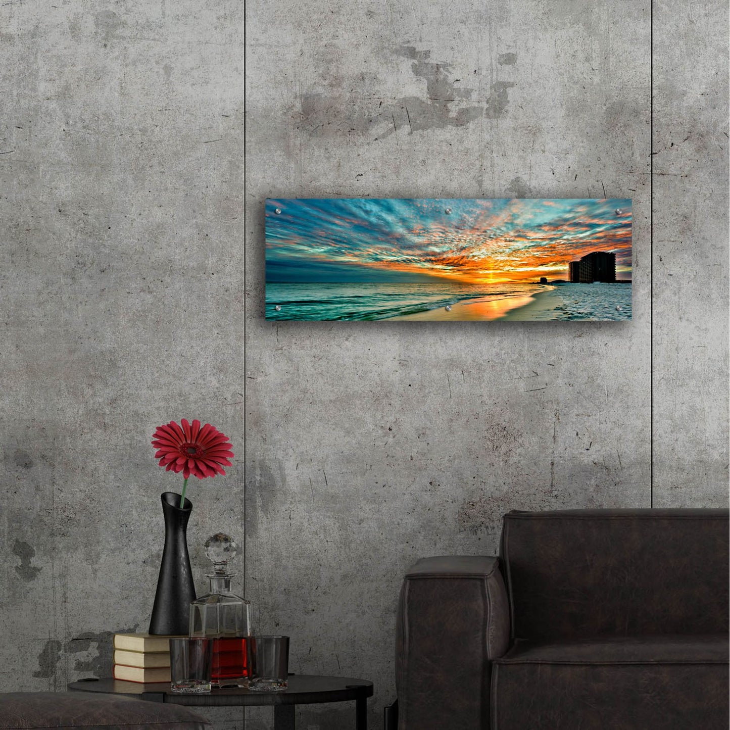 Epic Art 'Panoramic Sunset Red Ray Blue Sky' by Ezra Tanner, Acrylic Glass Wall Art,36x12