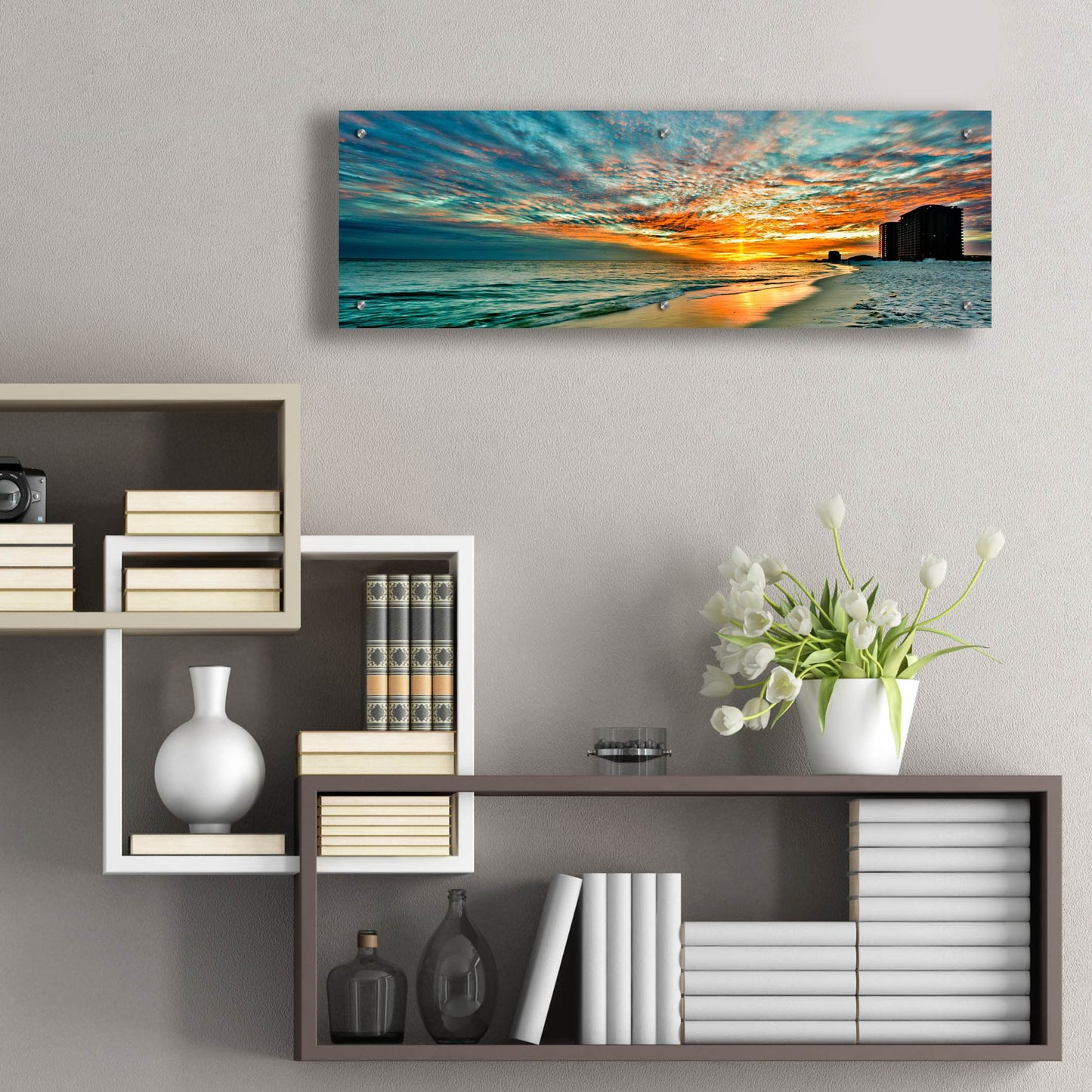 Epic Art 'Panoramic Sunset Red Ray Blue Sky' by Ezra Tanner, Acrylic Glass Wall Art,36x12