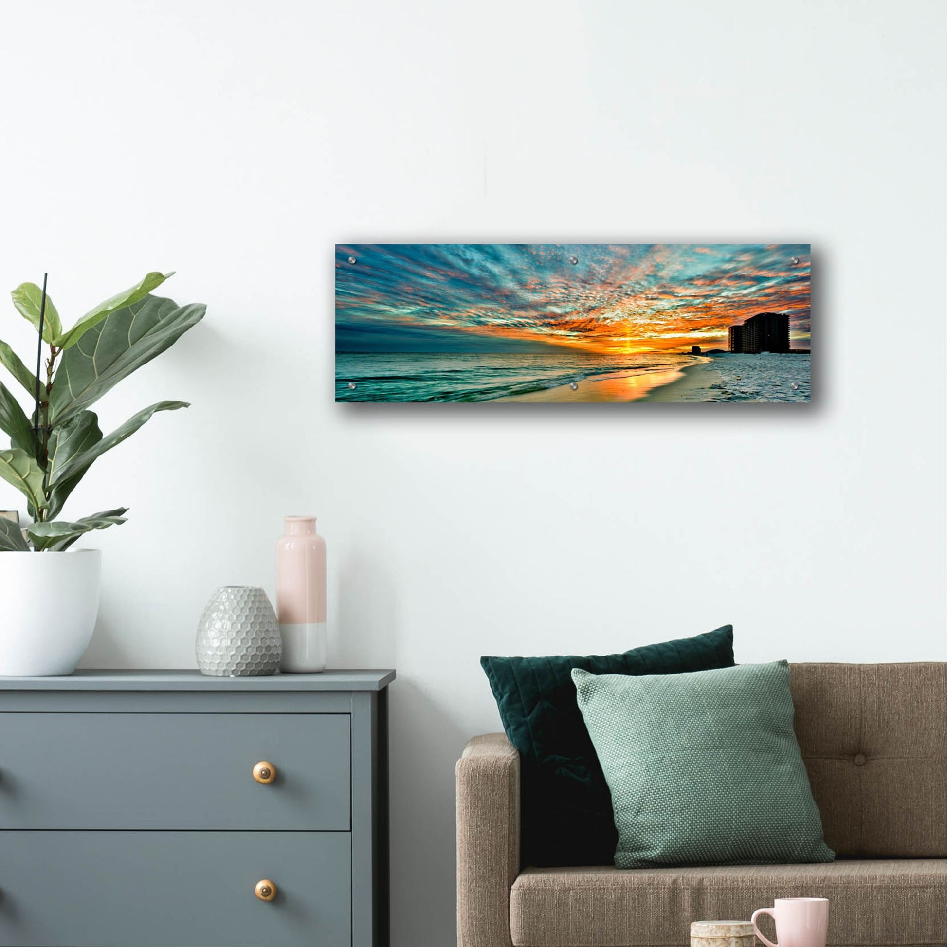 Epic Art 'Panoramic Sunset Red Ray Blue Sky' by Ezra Tanner, Acrylic Glass Wall Art,36x12