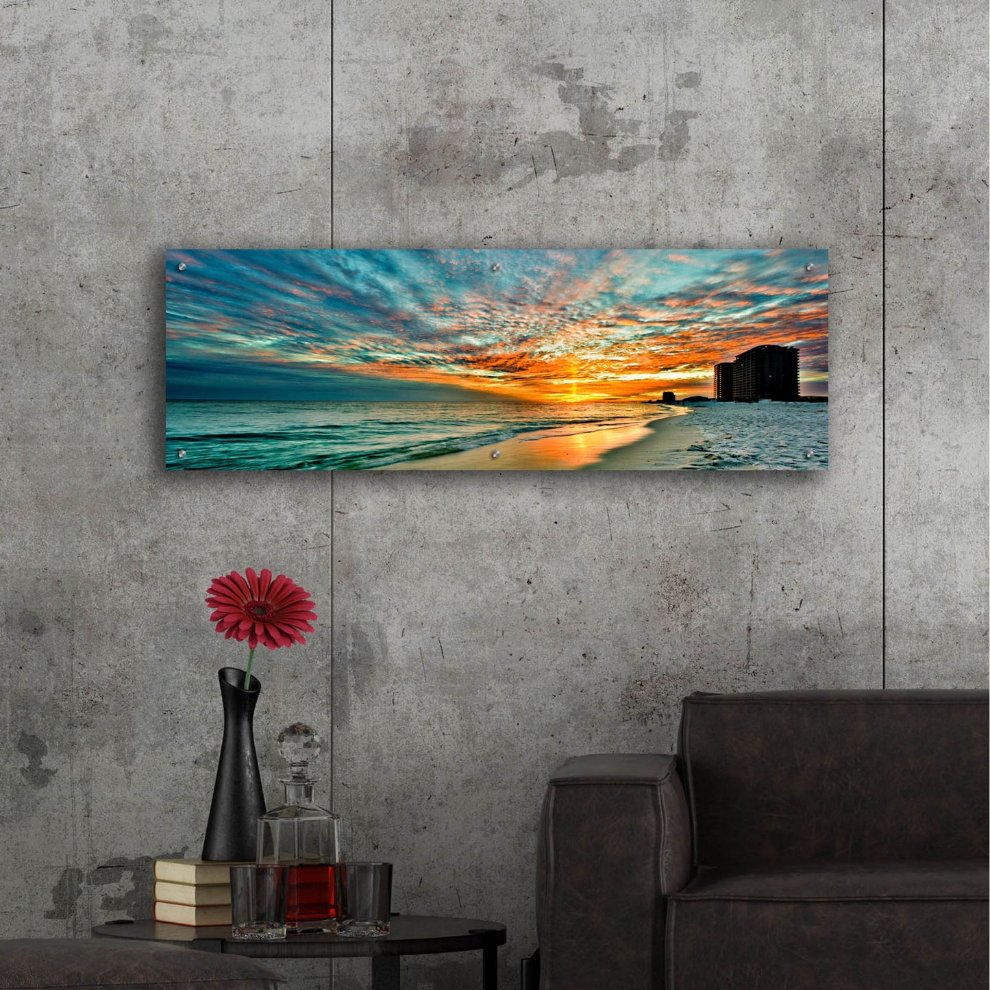 Epic Art 'Panoramic Sunset Red Ray Blue Sky' by Ezra Tanner, Acrylic Glass Wall Art,48x16