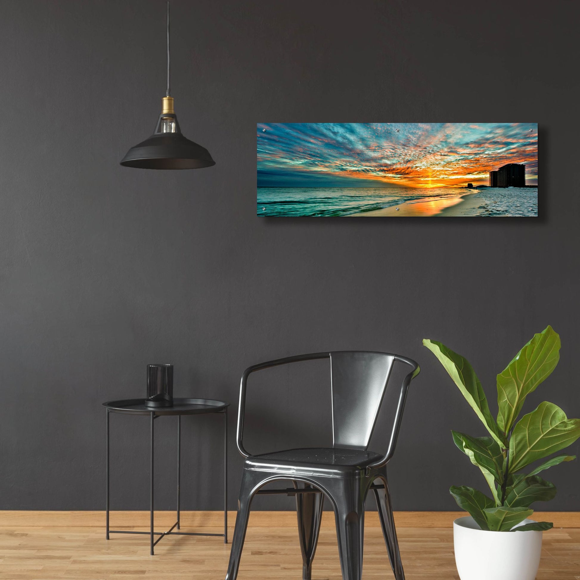 Epic Art 'Panoramic Sunset Red Ray Blue Sky' by Ezra Tanner, Acrylic Glass Wall Art,48x16