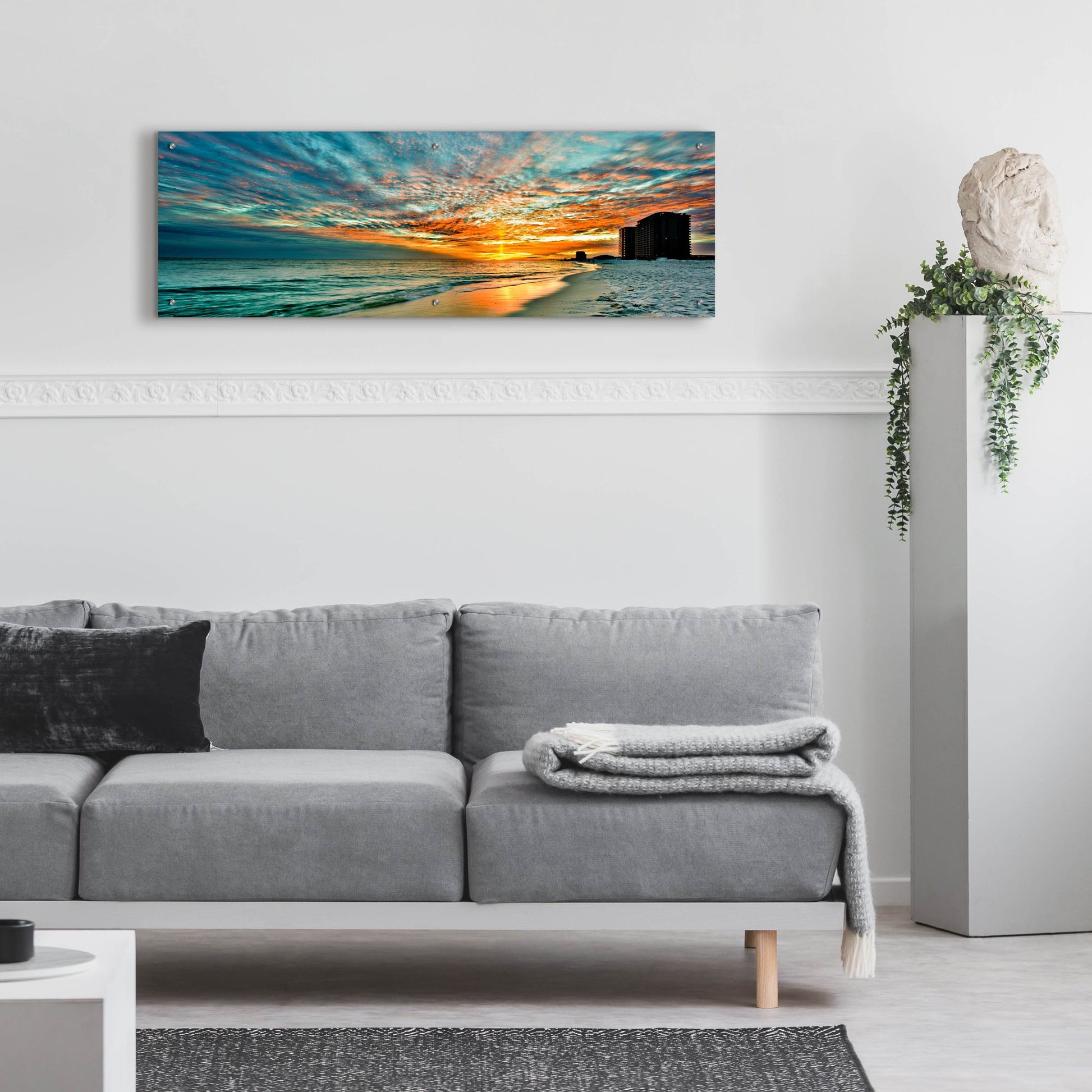 Epic Art 'Panoramic Sunset Red Ray Blue Sky' by Ezra Tanner, Acrylic Glass Wall Art,48x16