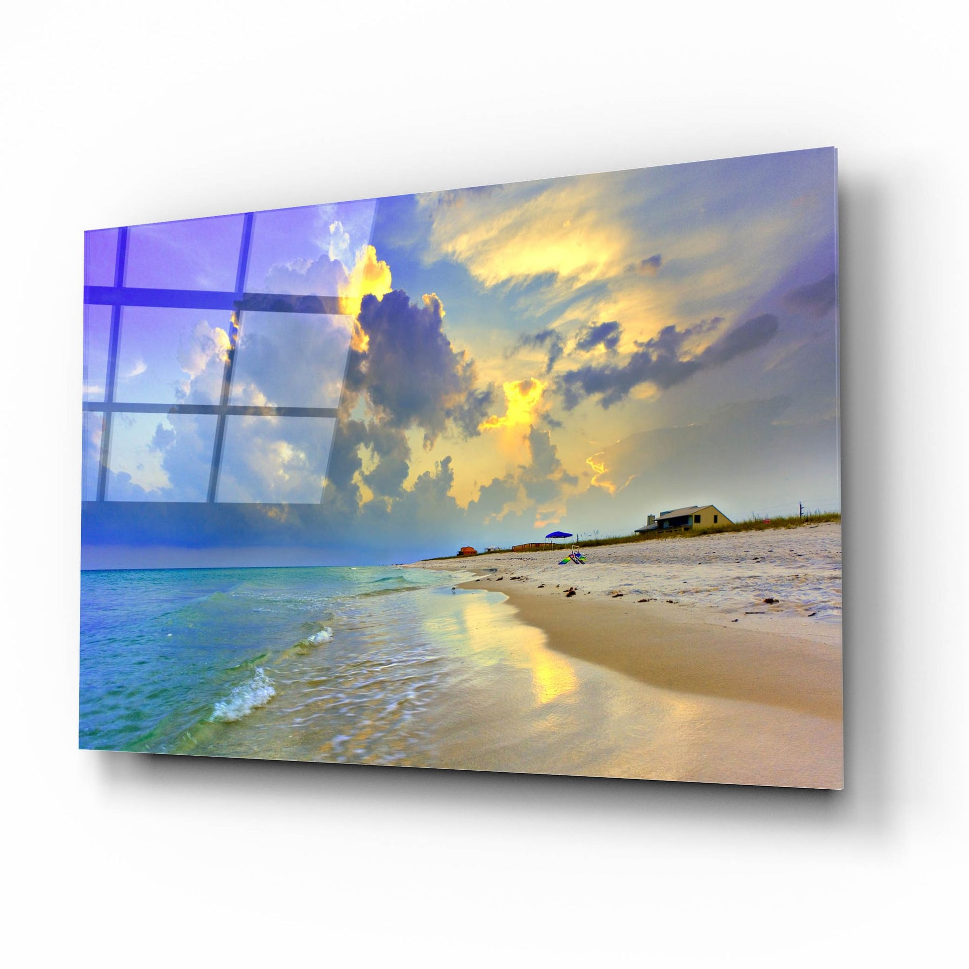 Epic Art 'Blue Beach Sunset National Seashore Sea' by Ezra Tanner, Acrylic Glass Wall Art,16x12