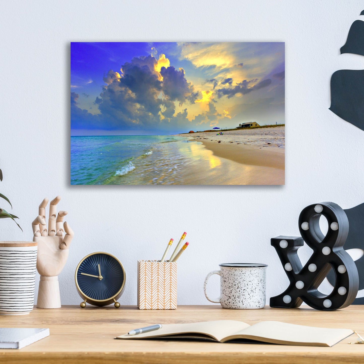 Epic Art 'Blue Beach Sunset National Seashore Sea' by Ezra Tanner, Acrylic Glass Wall Art,16x12