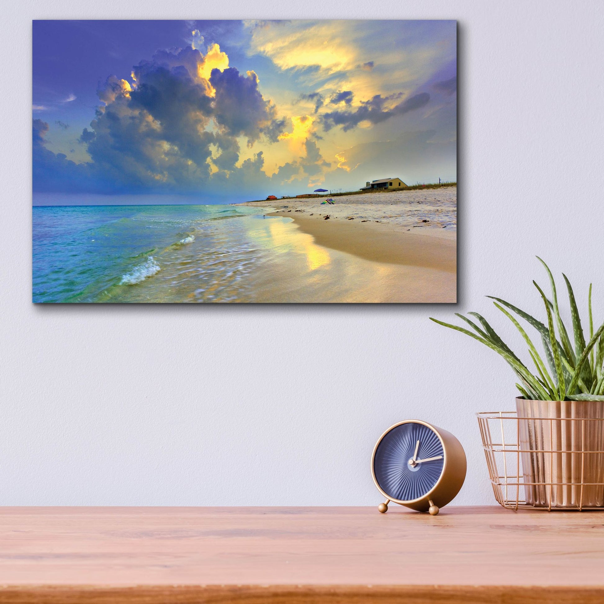 Epic Art 'Blue Beach Sunset National Seashore Sea' by Ezra Tanner, Acrylic Glass Wall Art,16x12