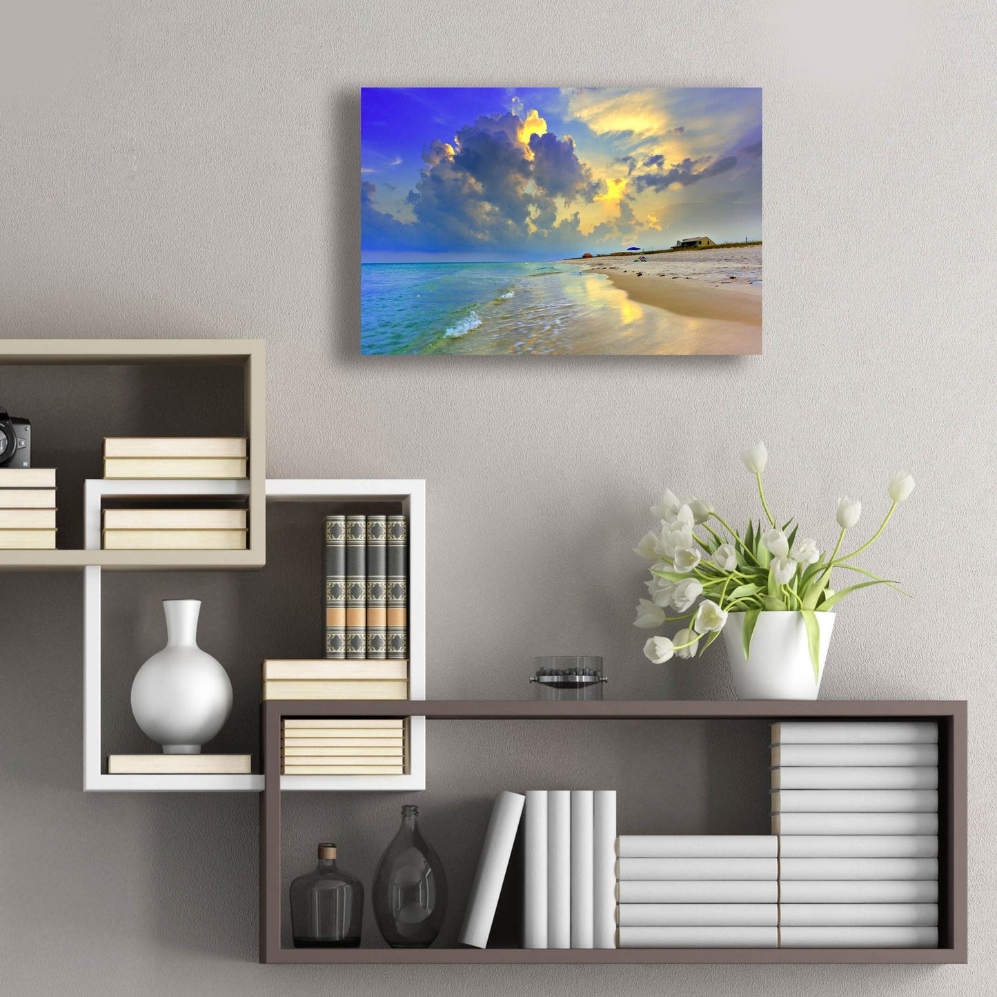 Epic Art 'Blue Beach Sunset National Seashore Sea' by Ezra Tanner, Acrylic Glass Wall Art,24x16