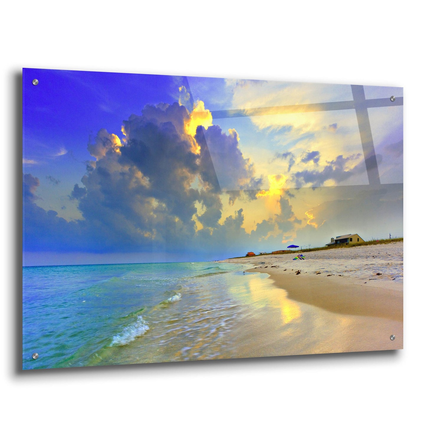 Epic Art 'Blue Beach Sunset National Seashore Sea' by Ezra Tanner, Acrylic Glass Wall Art,36x24