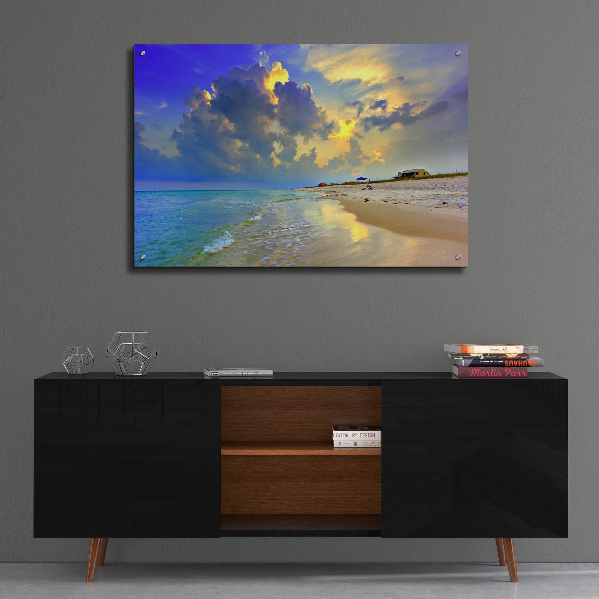 Epic Art 'Blue Beach Sunset National Seashore Sea' by Ezra Tanner, Acrylic Glass Wall Art,36x24