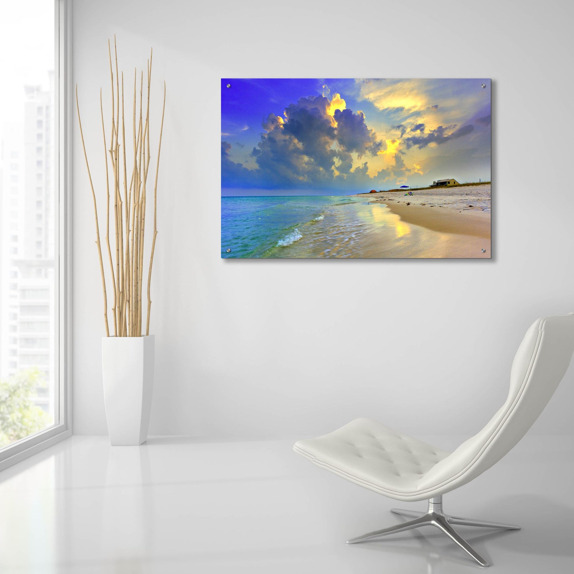 Epic Art 'Blue Beach Sunset National Seashore Sea' by Ezra Tanner, Acrylic Glass Wall Art,36x24