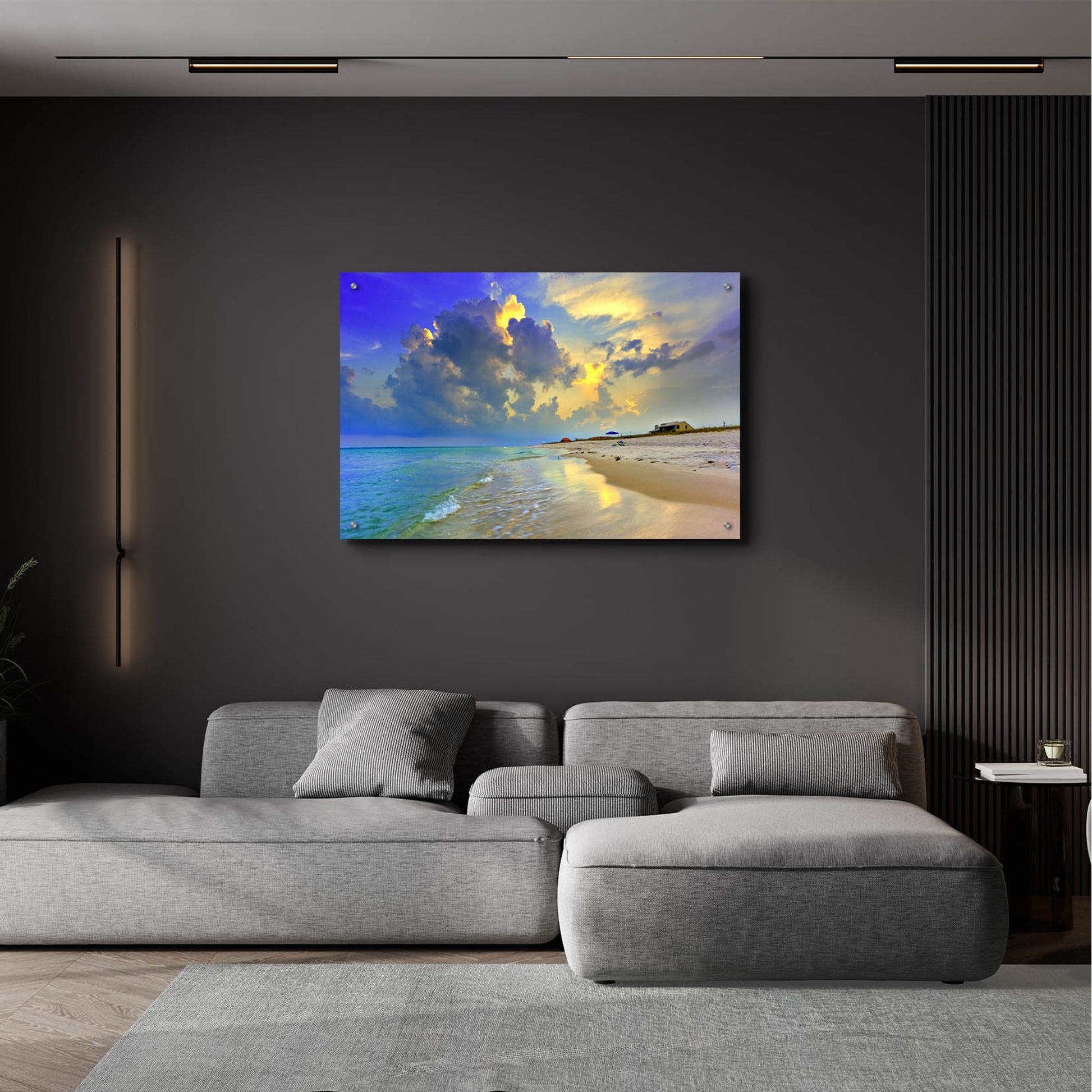 Epic Art 'Blue Beach Sunset National Seashore Sea' by Ezra Tanner, Acrylic Glass Wall Art,36x24