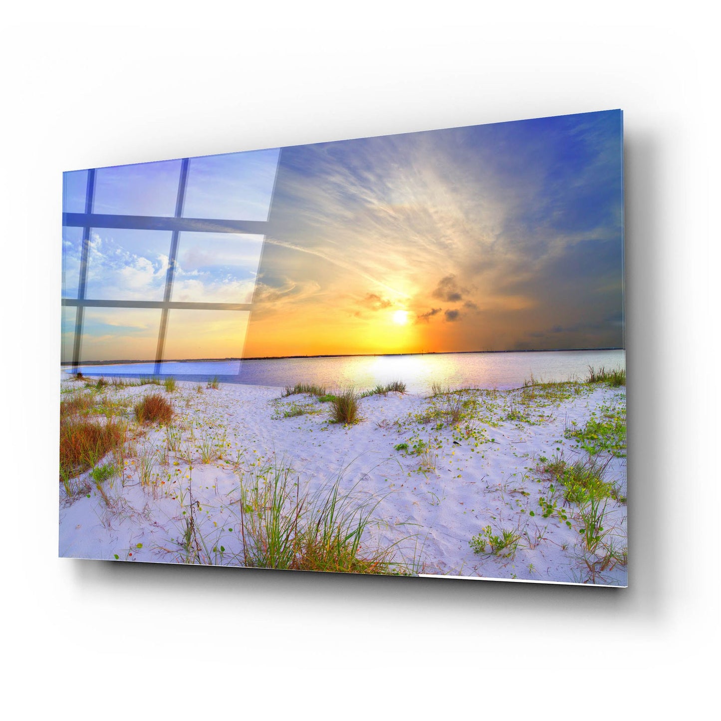 Epic Art 'Blue Orange Landscape Sunset Sandy Beach' by Ezra Tanner, Acrylic Glass Wall Art,24x16