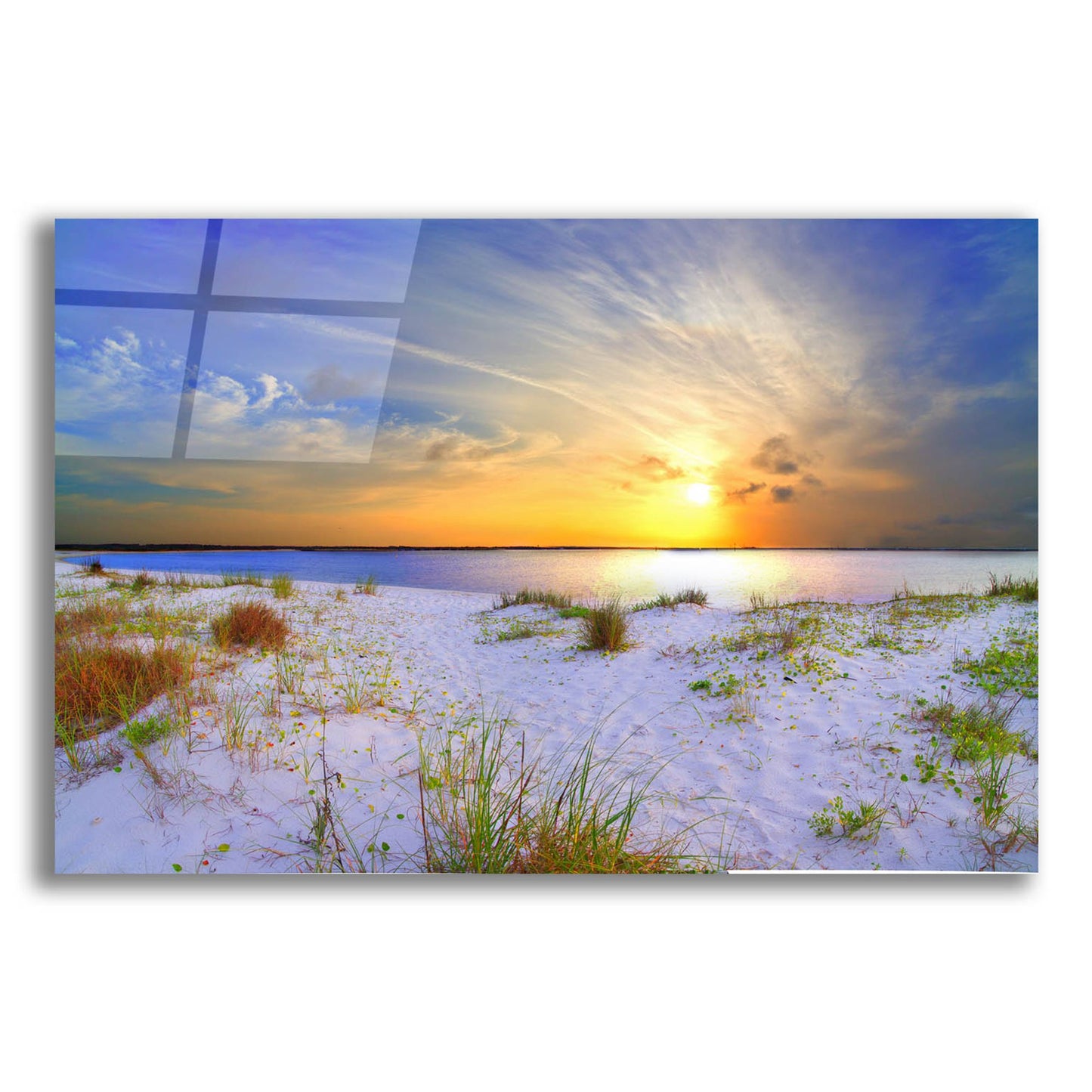 Epic Art 'Blue Orange Landscape Sunset Sandy Beach' by Ezra Tanner, Acrylic Glass Wall Art,24x16