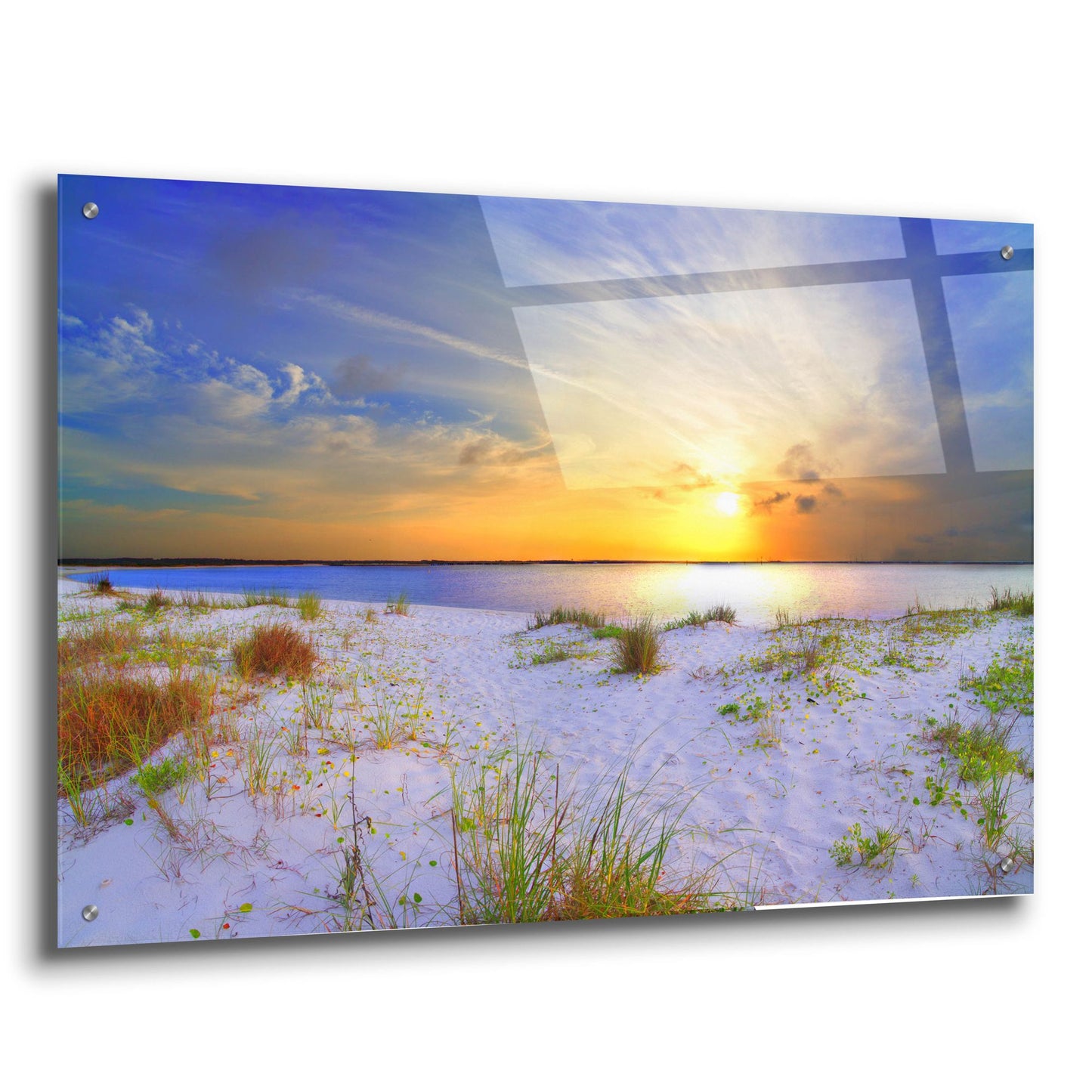 Epic Art 'Blue Orange Landscape Sunset Sandy Beach' by Ezra Tanner, Acrylic Glass Wall Art,36x24