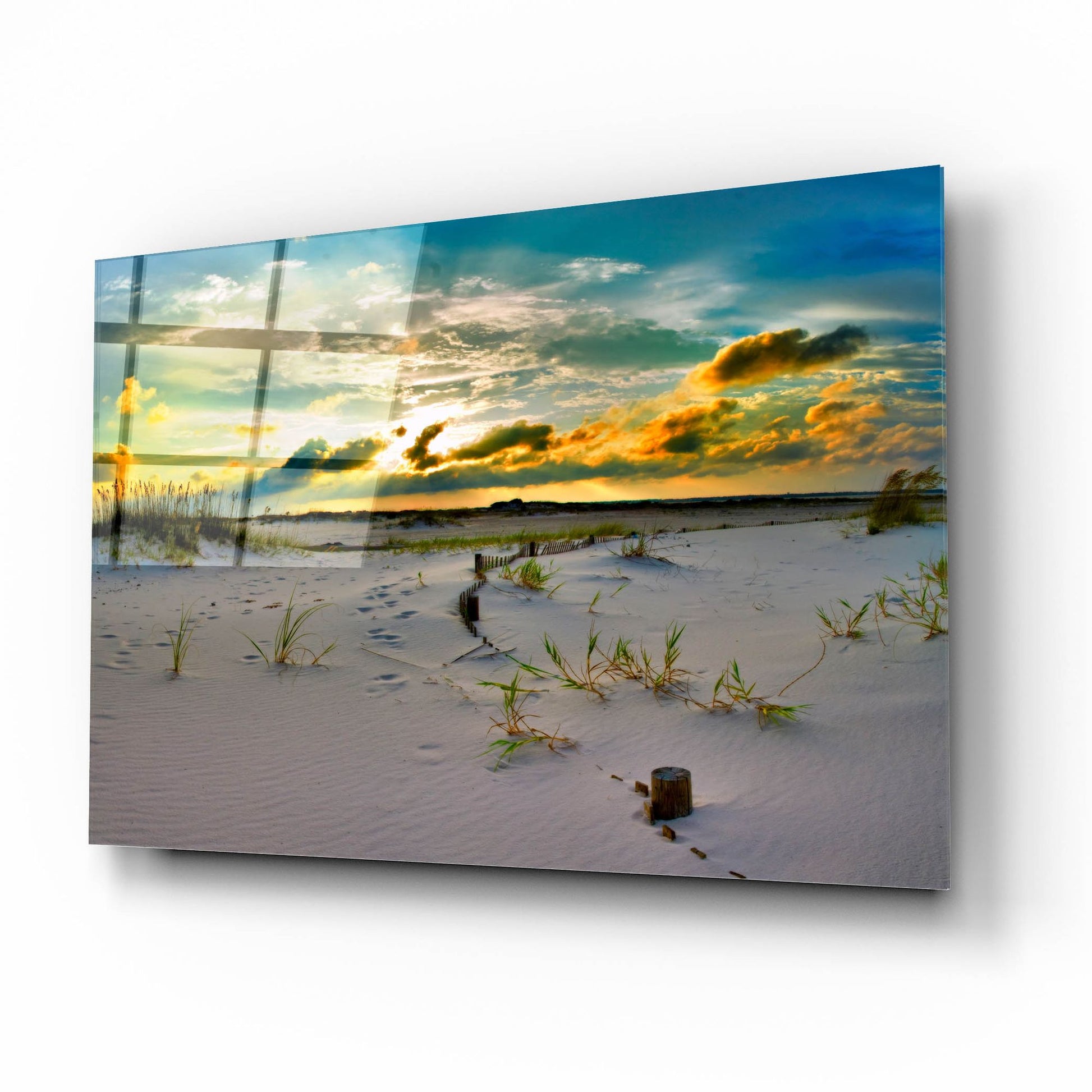 Epic Art 'Gold Sunset Beach Sand Dunes' by Ezra Tanner, Acrylic Glass Wall Art,16x12