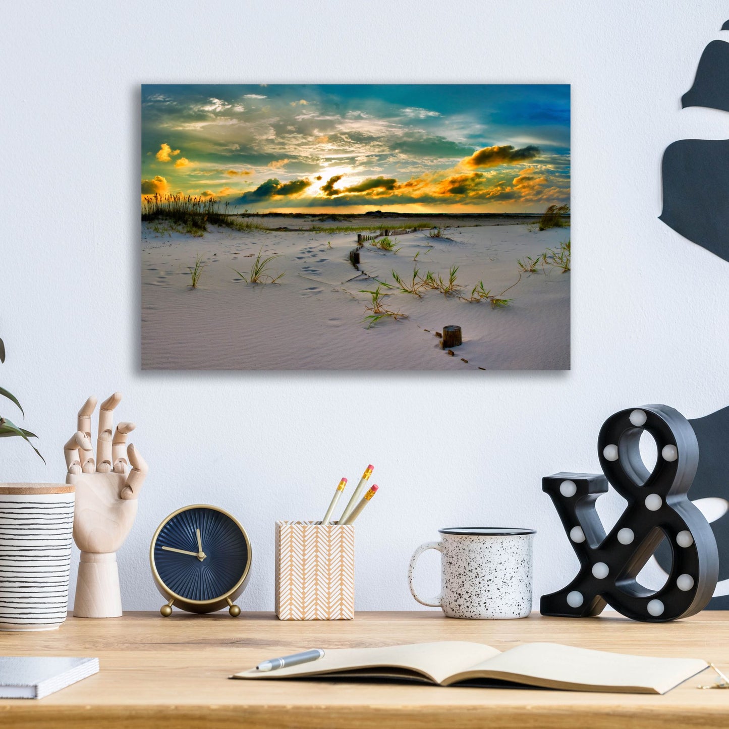 Epic Art 'Gold Sunset Beach Sand Dunes' by Ezra Tanner, Acrylic Glass Wall Art,16x12