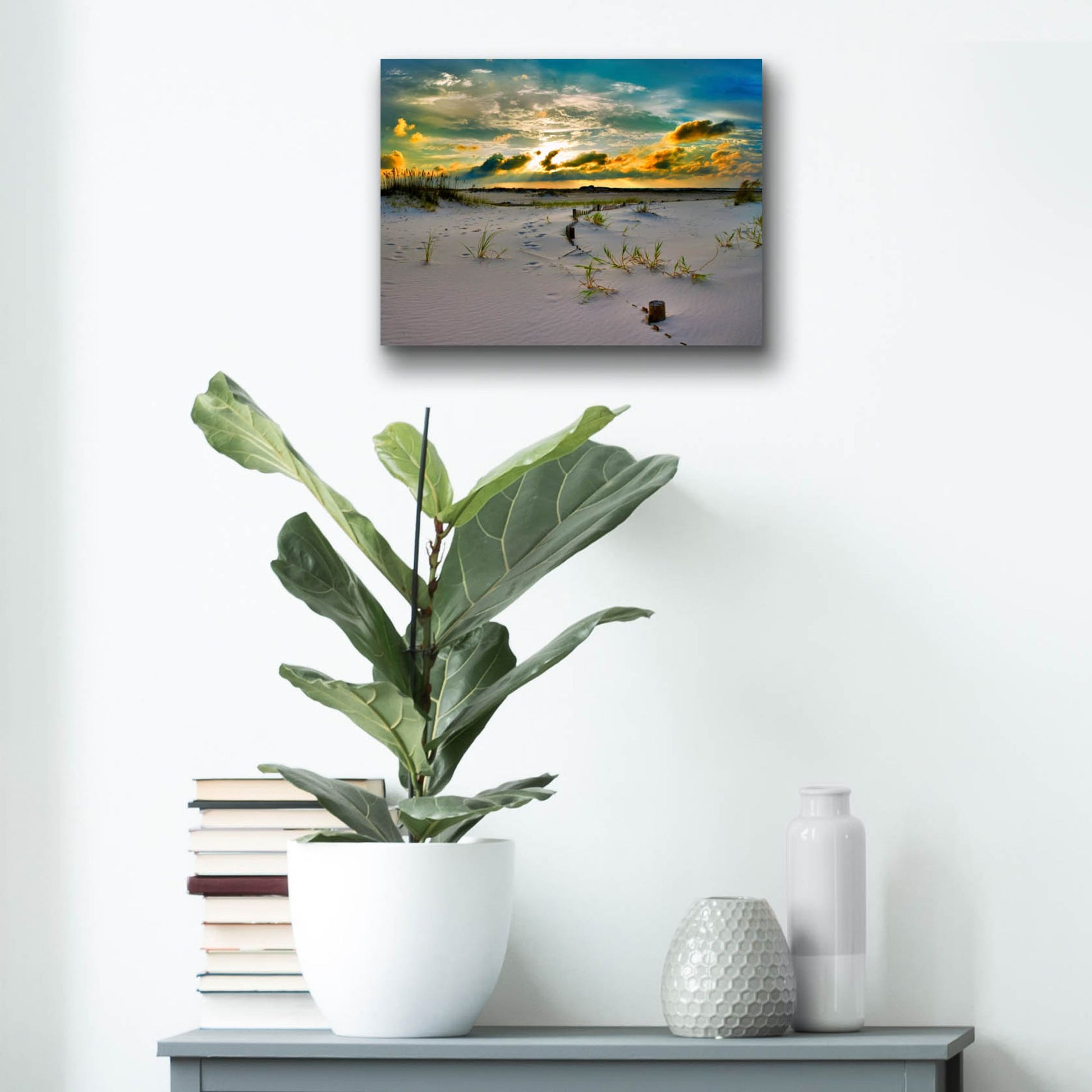 Epic Art 'Gold Sunset Beach Sand Dunes' by Ezra Tanner, Acrylic Glass Wall Art,16x12