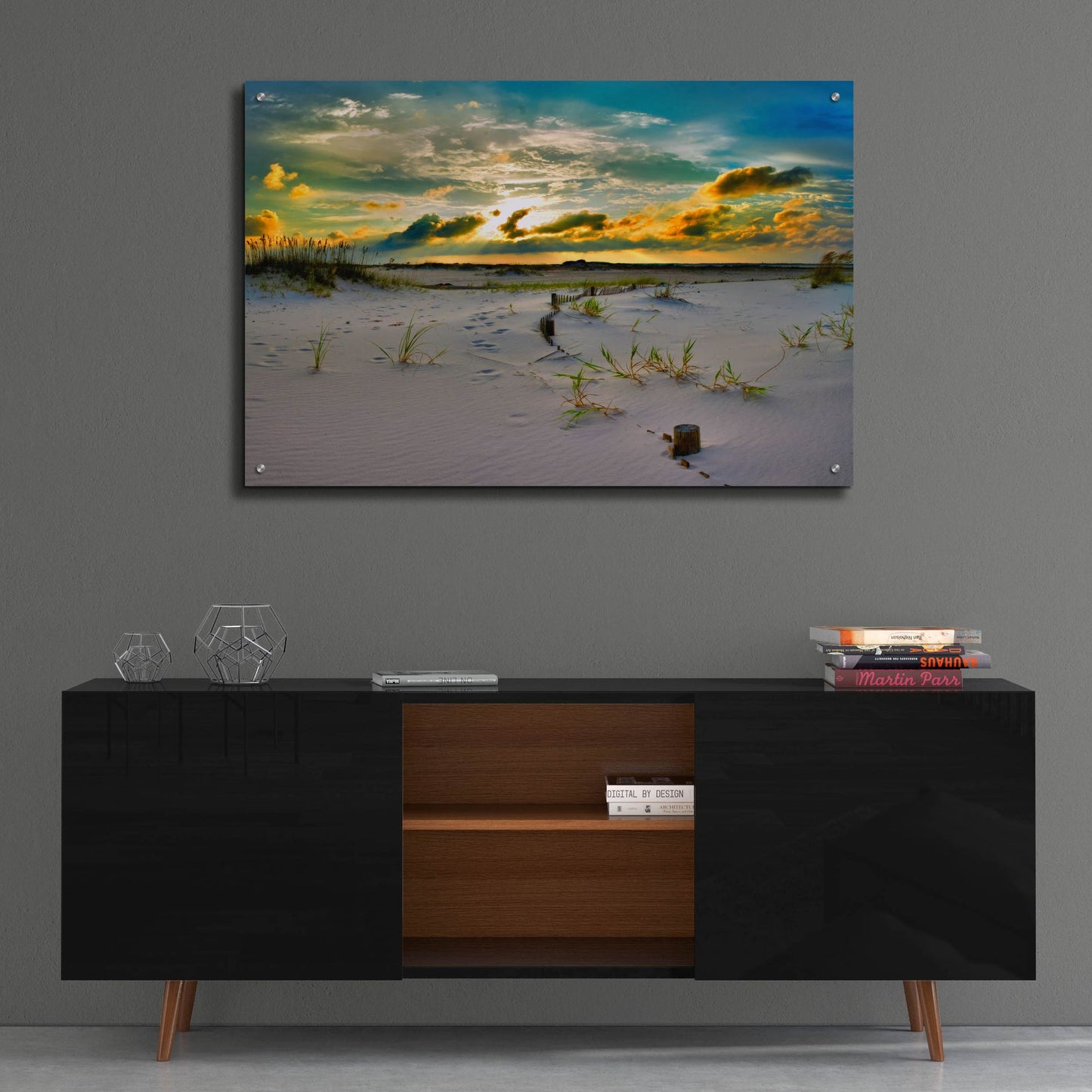 Epic Art 'Gold Sunset Beach Sand Dunes' by Ezra Tanner, Acrylic Glass Wall Art,36x24