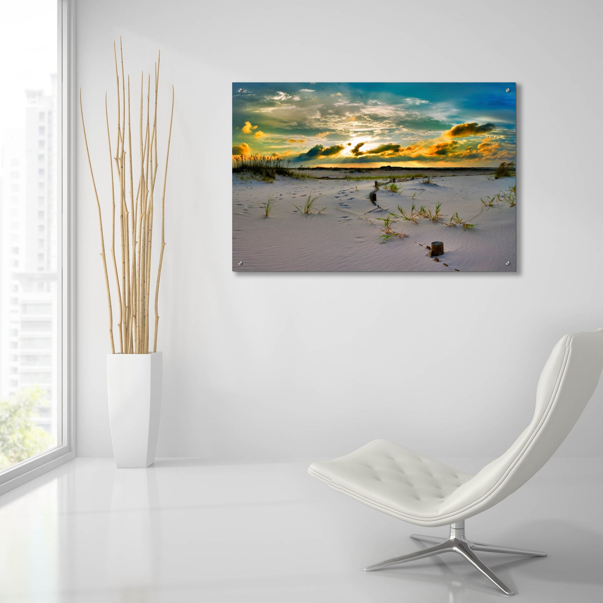 Epic Art 'Gold Sunset Beach Sand Dunes' by Ezra Tanner, Acrylic Glass Wall Art,36x24