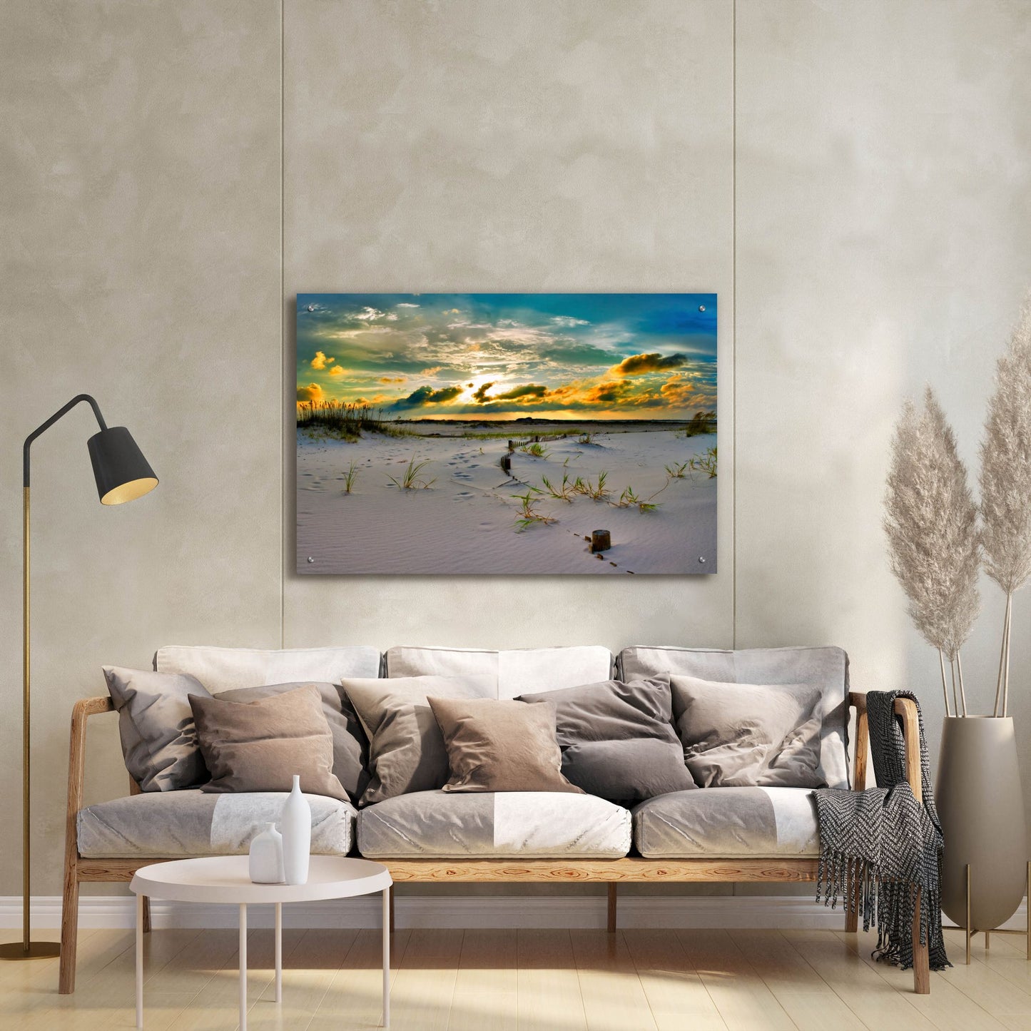 Epic Art 'Gold Sunset Beach Sand Dunes' by Ezra Tanner, Acrylic Glass Wall Art,36x24