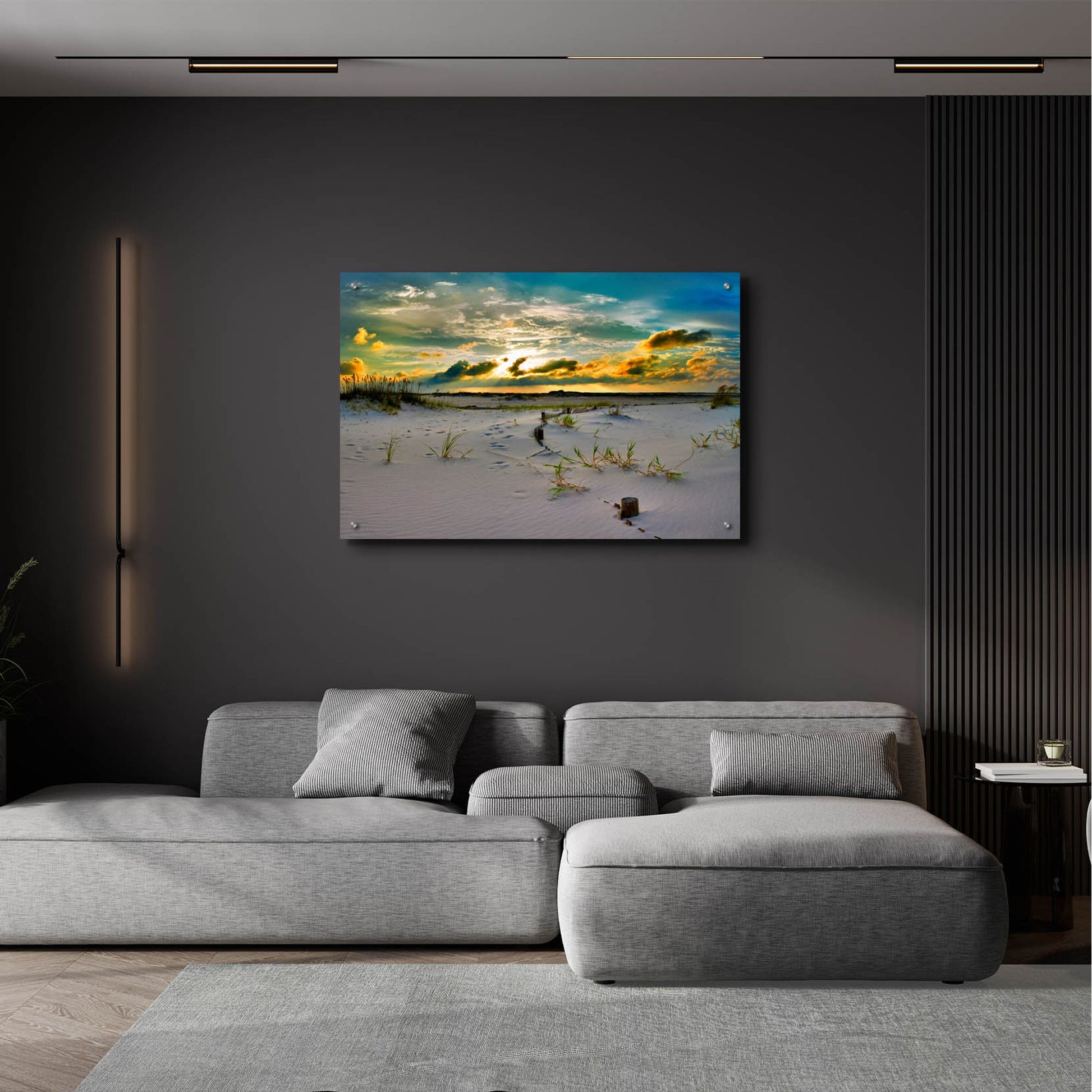 Epic Art 'Gold Sunset Beach Sand Dunes' by Ezra Tanner, Acrylic Glass Wall Art,36x24