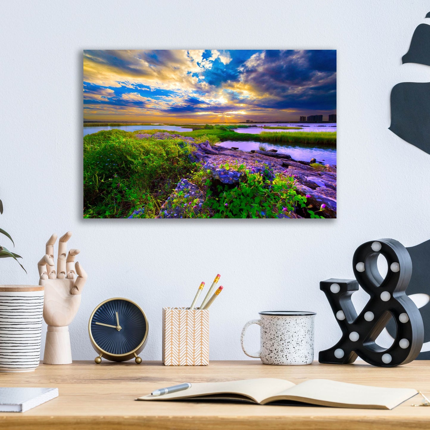 Epic Art 'Morning Glory Wildflowers And Purple Cloud Sunrise' by Ezra Tanner, Acrylic Glass Wall Art,16x12