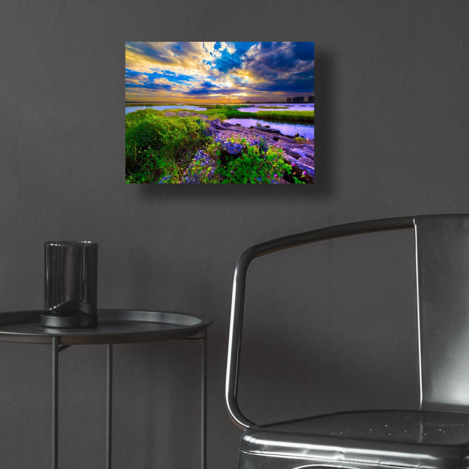 Epic Art 'Morning Glory Wildflowers And Purple Cloud Sunrise' by Ezra Tanner, Acrylic Glass Wall Art,16x12