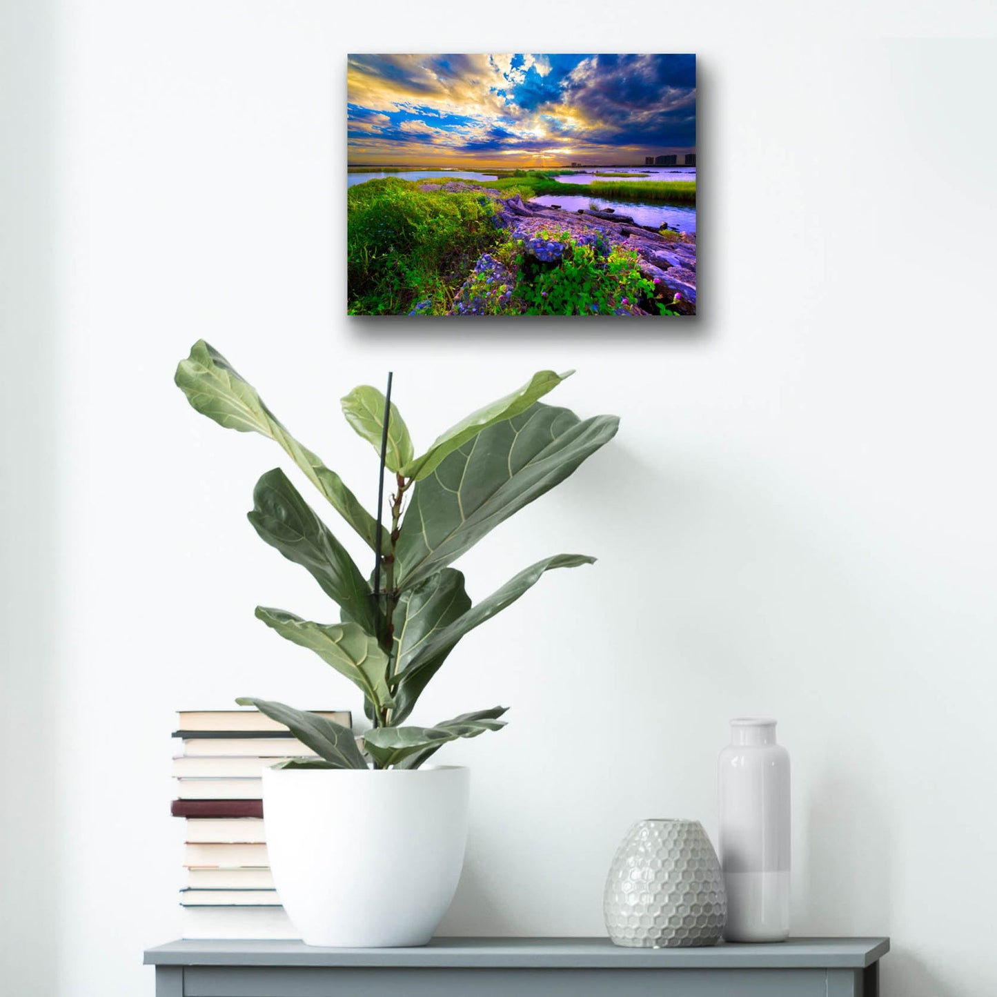 Epic Art 'Morning Glory Wildflowers And Purple Cloud Sunrise' by Ezra Tanner, Acrylic Glass Wall Art,16x12