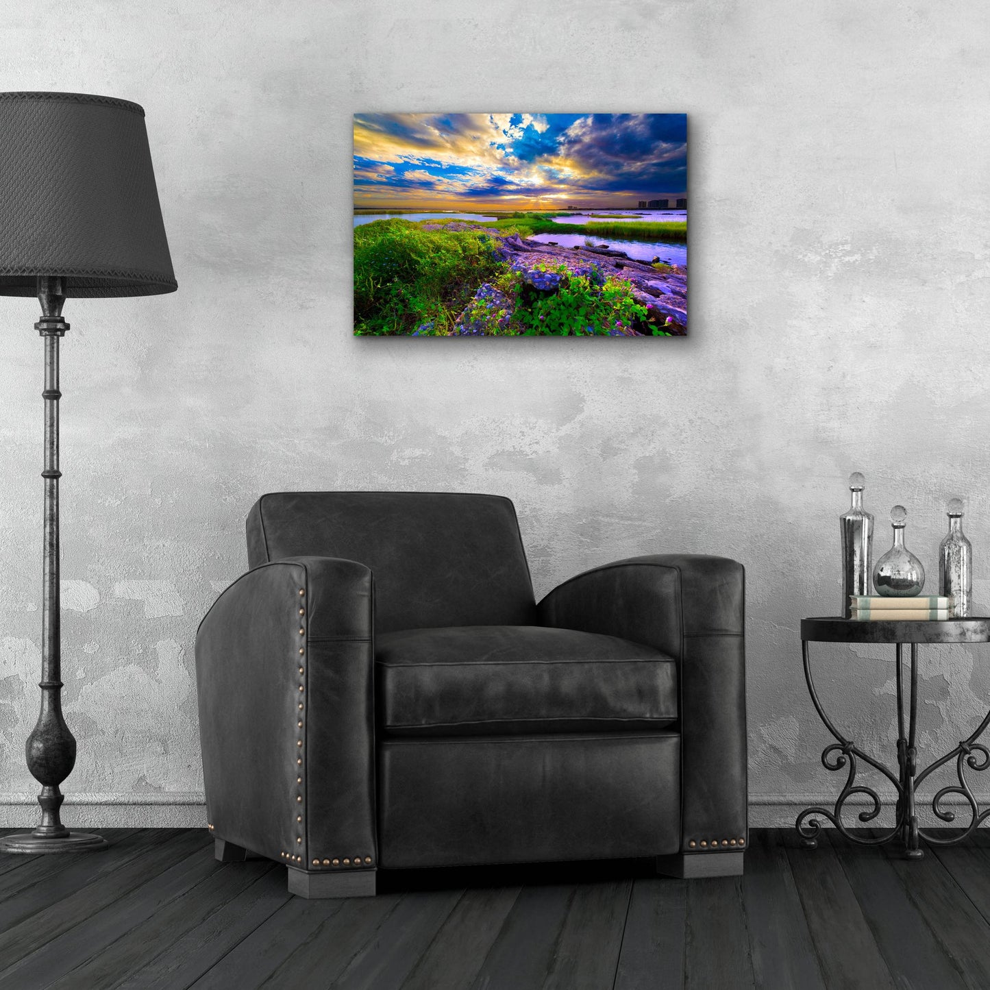 Epic Art 'Morning Glory Wildflowers And Purple Cloud Sunrise' by Ezra Tanner, Acrylic Glass Wall Art,24x16