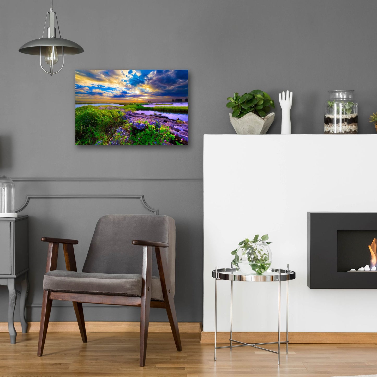 Epic Art 'Morning Glory Wildflowers And Purple Cloud Sunrise' by Ezra Tanner, Acrylic Glass Wall Art,24x16