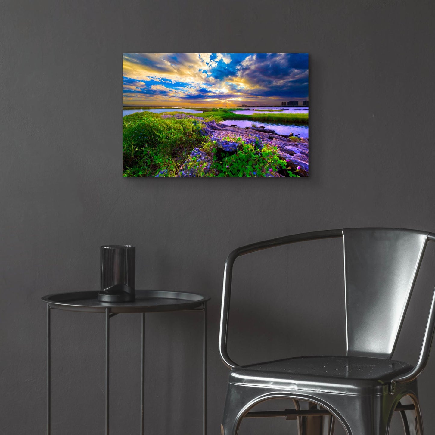 Epic Art 'Morning Glory Wildflowers And Purple Cloud Sunrise' by Ezra Tanner, Acrylic Glass Wall Art,24x16