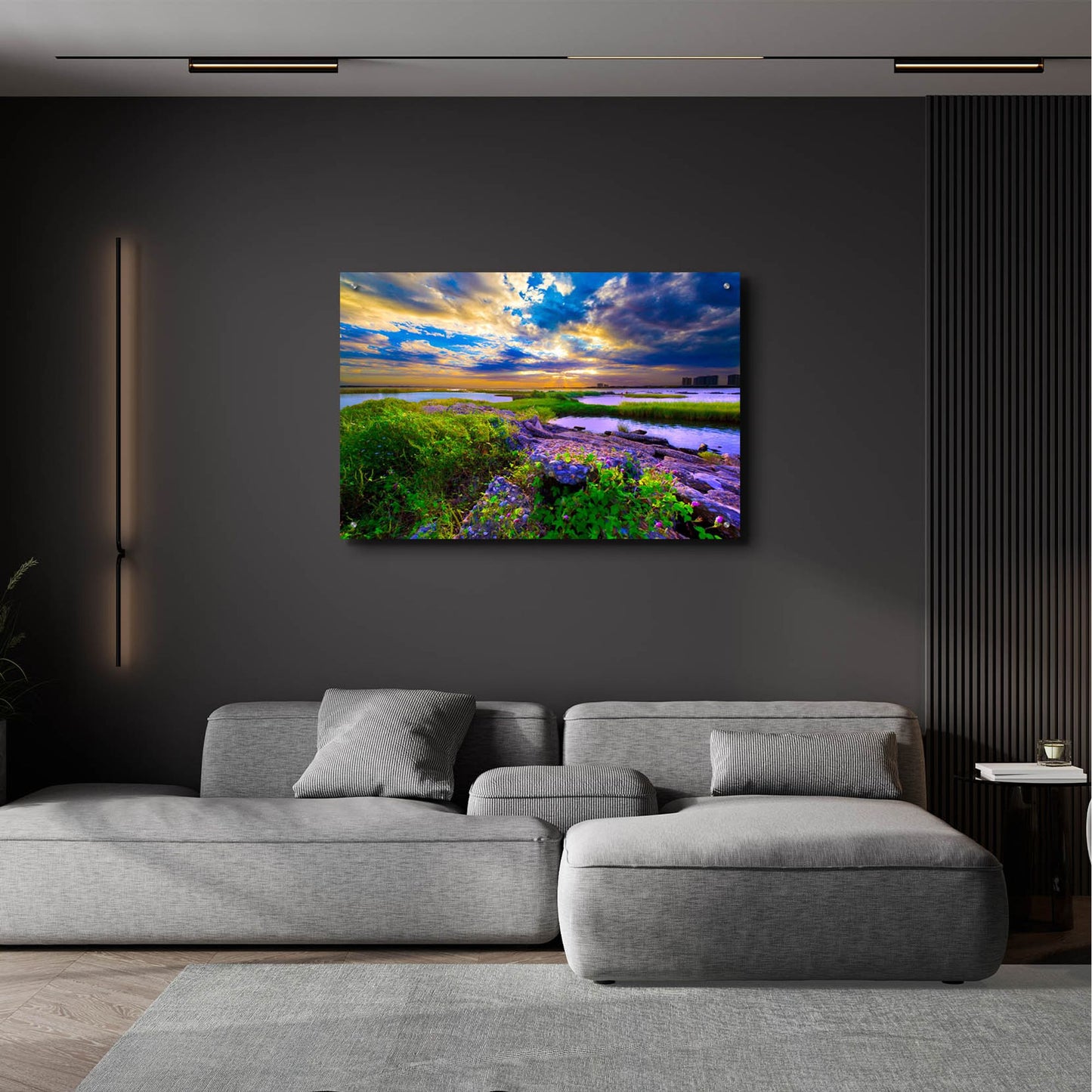 Epic Art 'Morning Glory Wildflowers And Purple Cloud Sunrise' by Ezra Tanner, Acrylic Glass Wall Art,36x24