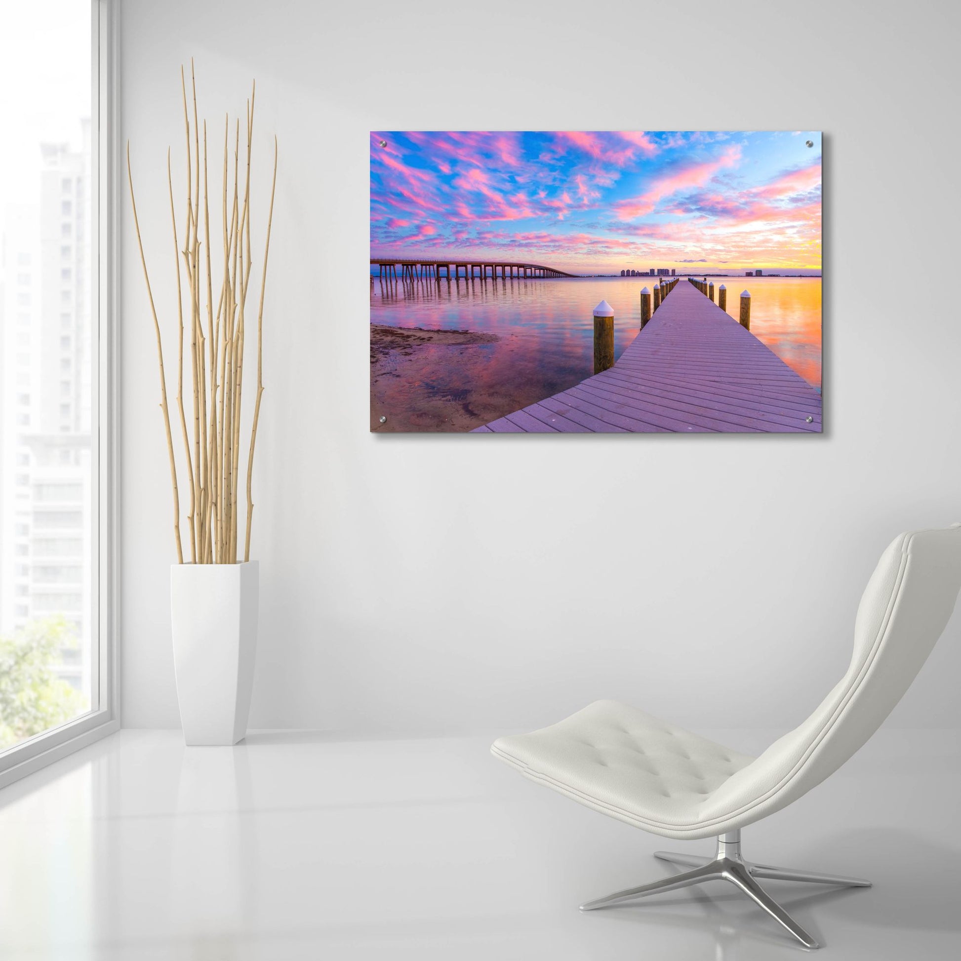 Epic Art 'Purple Cloud Wisp Sunset Reflection' by Ezra Tanner, Acrylic Glass Wall Art,36x24