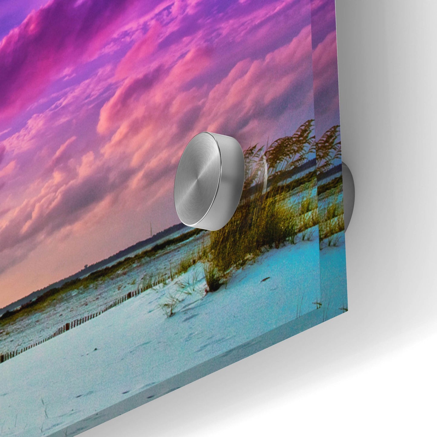 Epic Art 'Purple Clouds Skyscape Sunset Over Beach Sand Dune' by Ezra Tanner, Acrylic Glass Wall Art,36x12