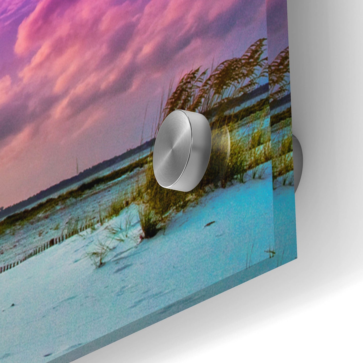 Epic Art 'Purple Clouds Skyscape Sunset Over Beach Sand Dune' by Ezra Tanner, Acrylic Glass Wall Art,48x16