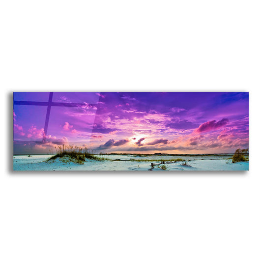 Epic Art 'Purple Clouds Skyscape Sunset Over Beach Sand Dune' by Ezra Tanner, Acrylic Glass Wall Art