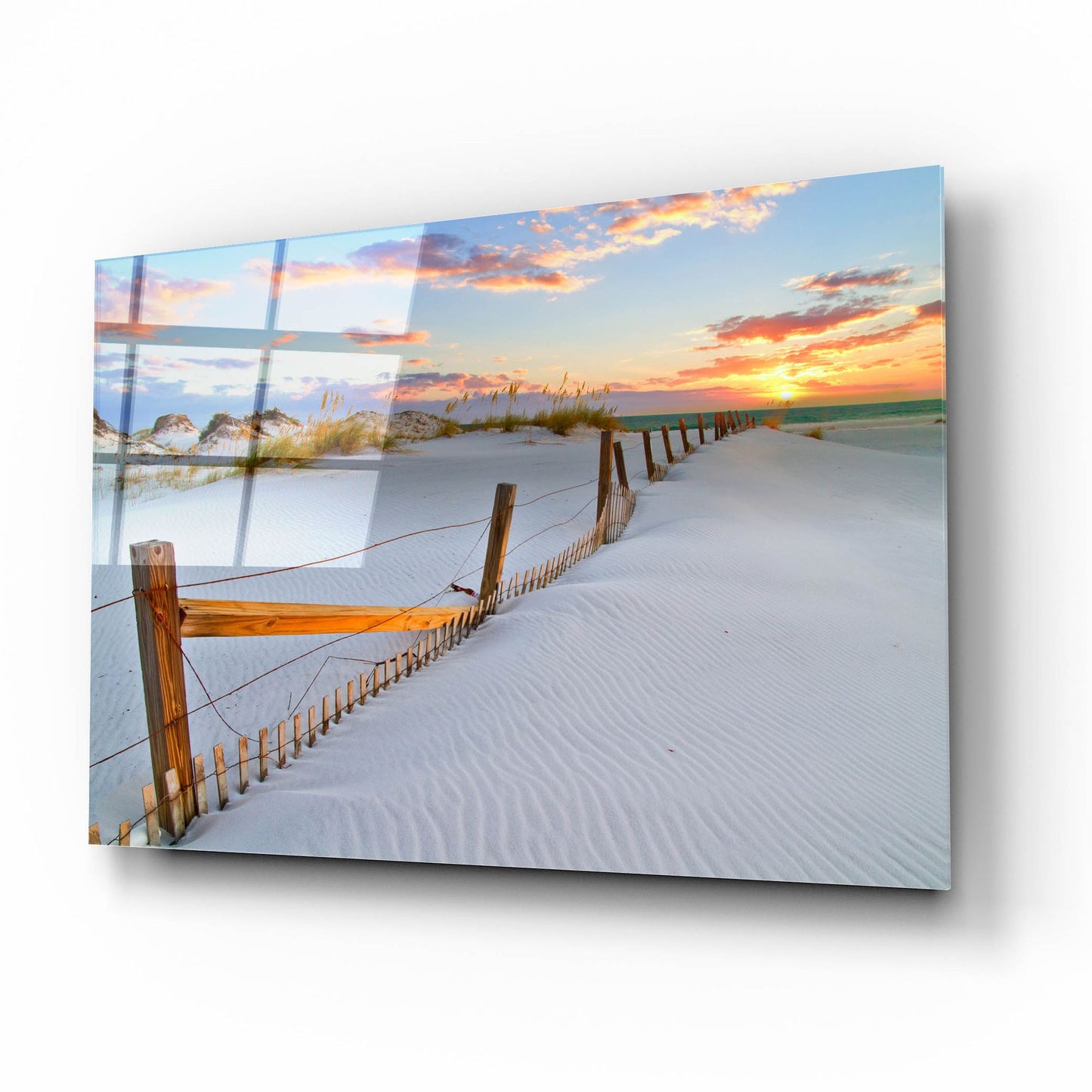 Epic Art 'White Sand Beach Sunset' by Ezra Tanner, Acrylic Glass Wall Art,16x12