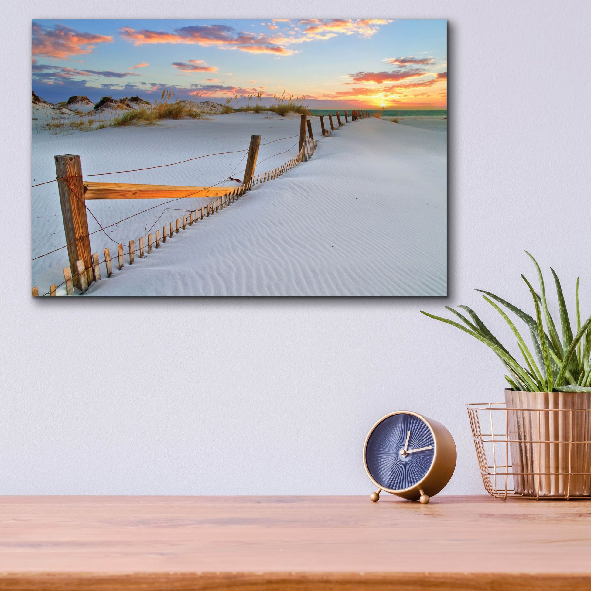 Epic Art 'White Sand Beach Sunset' by Ezra Tanner, Acrylic Glass Wall Art,16x12