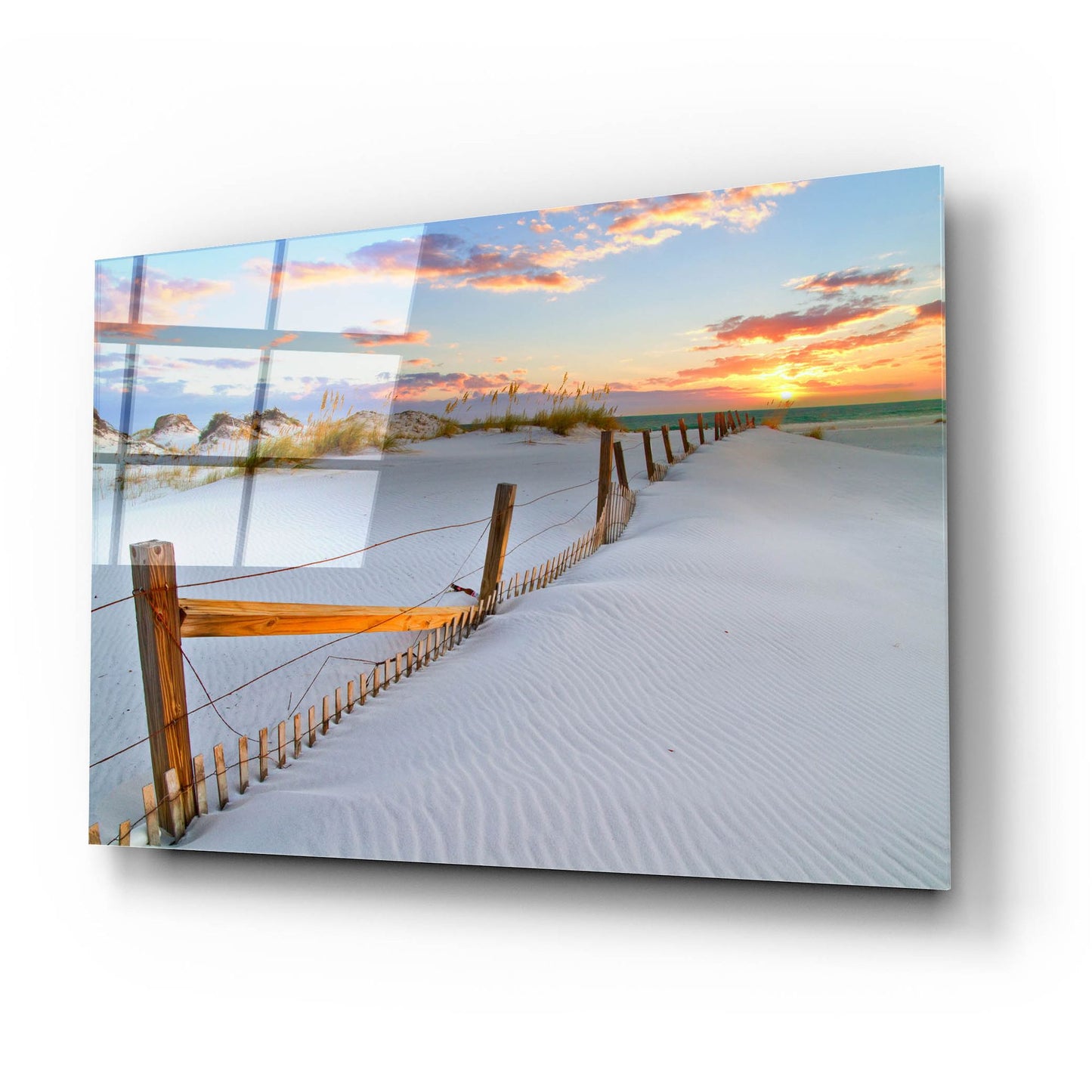 Epic Art 'White Sand Beach Sunset' by Ezra Tanner, Acrylic Glass Wall Art,24x16