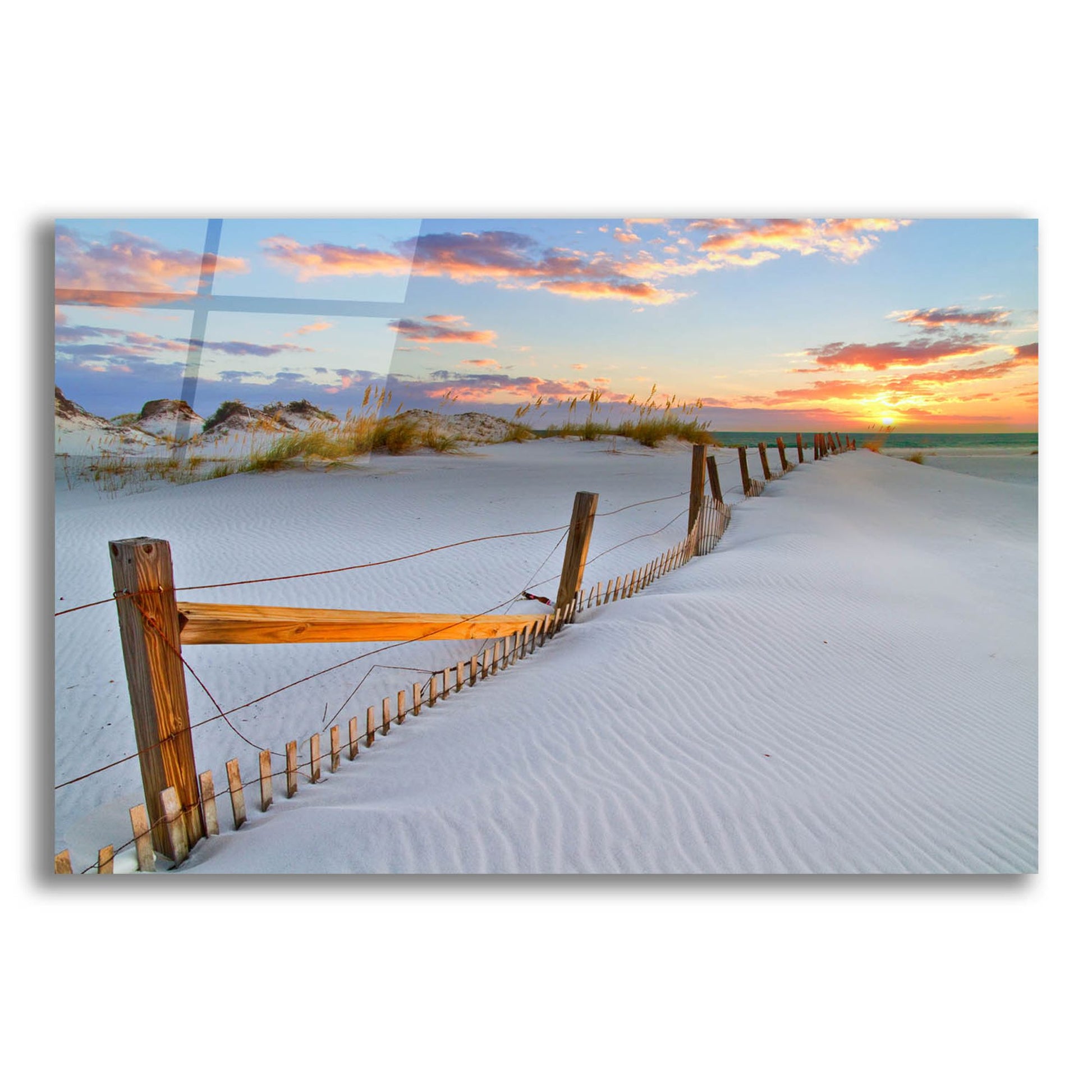 Epic Art 'White Sand Beach Sunset' by Ezra Tanner, Acrylic Glass Wall Art,24x16