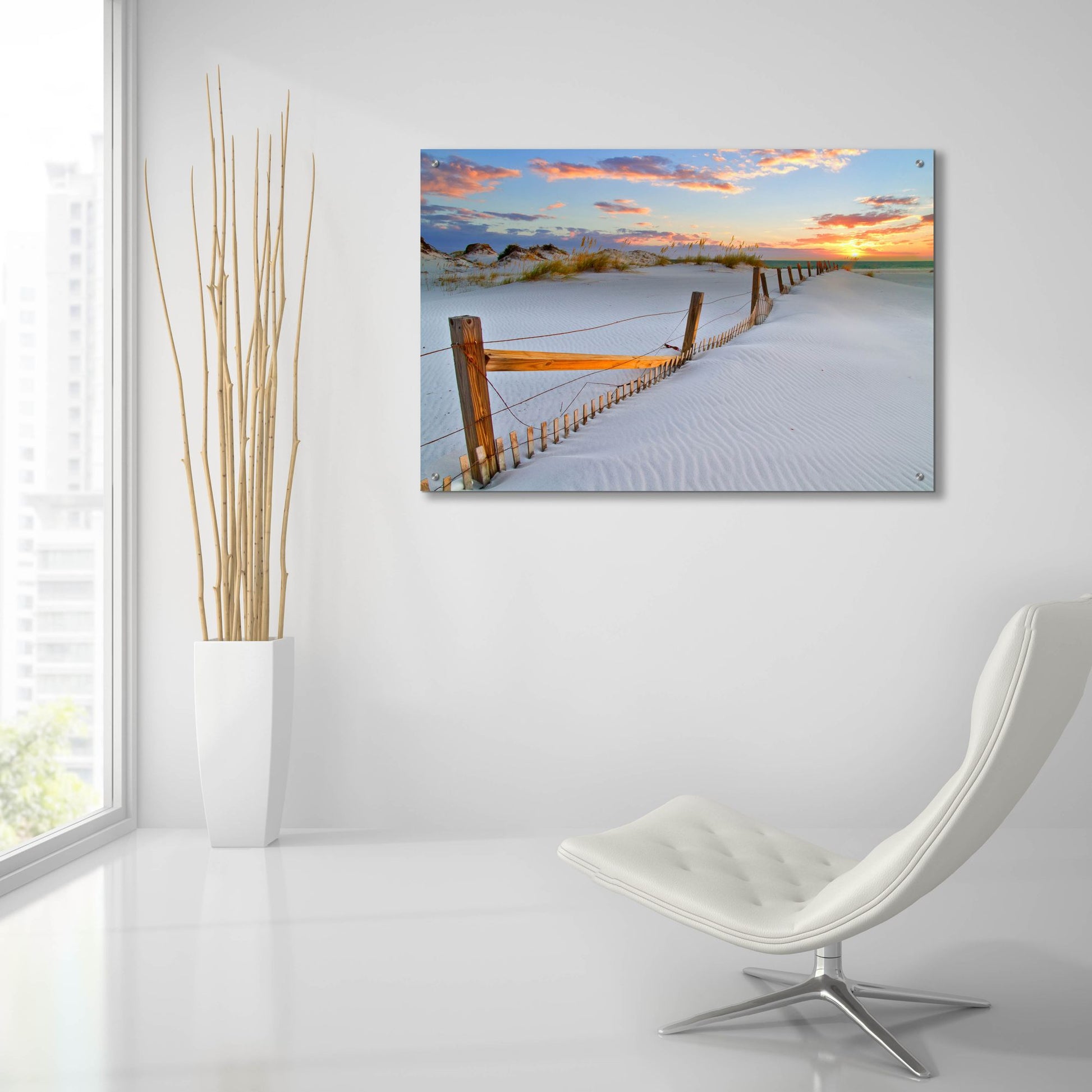 Epic Art 'White Sand Beach Sunset' by Ezra Tanner, Acrylic Glass Wall Art,36x24