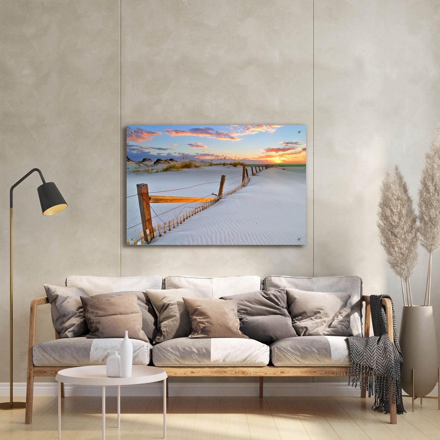 Epic Art 'White Sand Beach Sunset' by Ezra Tanner, Acrylic Glass Wall Art,36x24