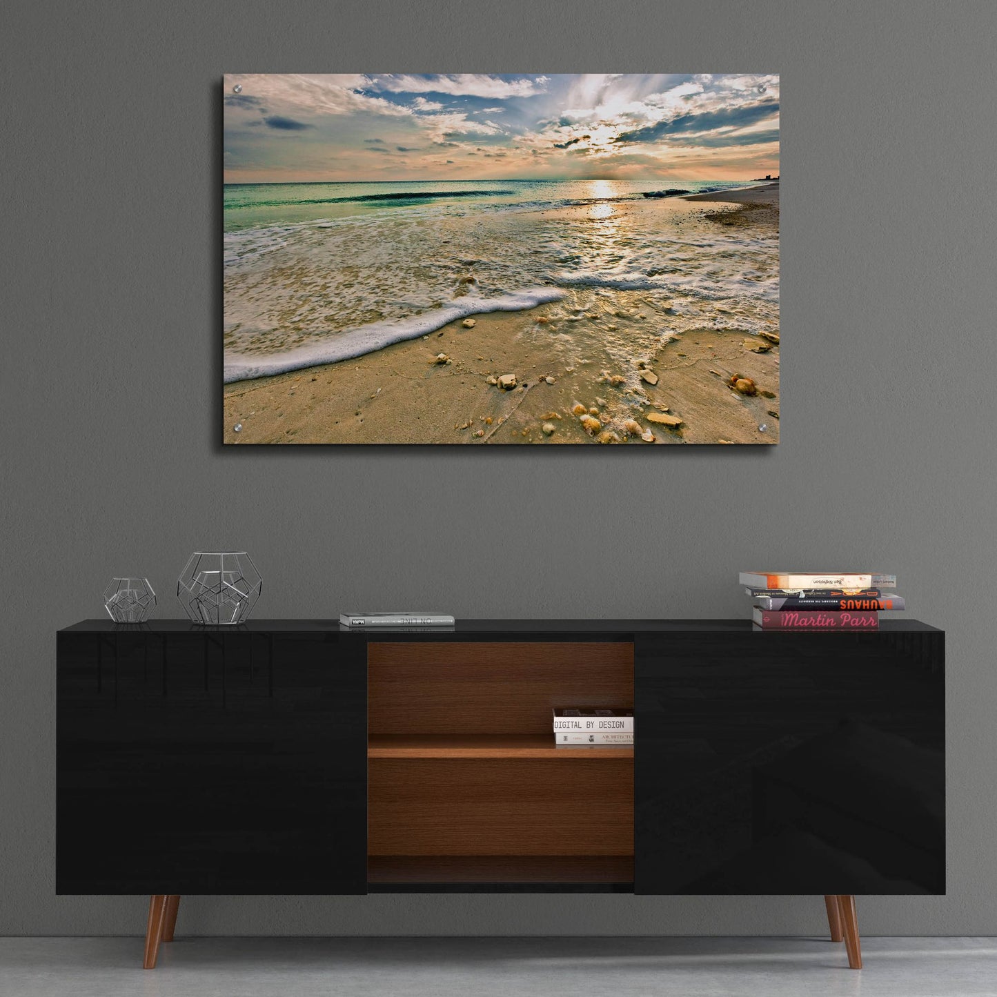 Epic Art 'Emerald Green Shell Covered Beach Sunset' by Ezra Tanner, Acrylic Glass Wall Art,36x24