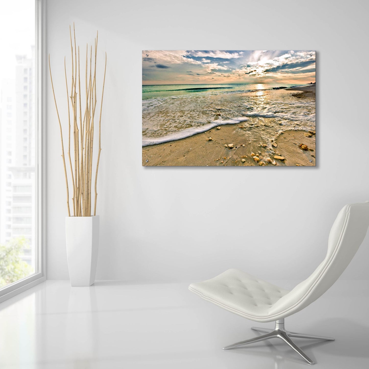 Epic Art 'Emerald Green Shell Covered Beach Sunset' by Ezra Tanner, Acrylic Glass Wall Art,36x24