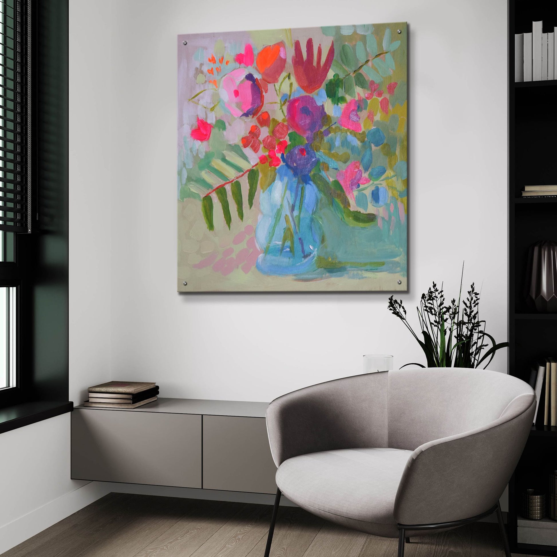 Epic Art 'Neon Floral' by Jenny Westenhofer, Acrylic Glass Wall Art,36x36