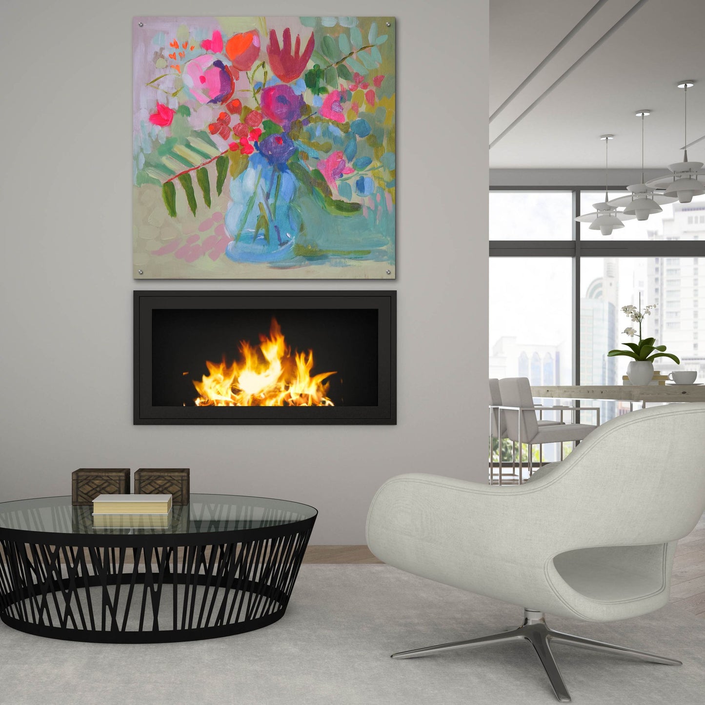 Epic Art 'Neon Floral' by Jenny Westenhofer, Acrylic Glass Wall Art,36x36