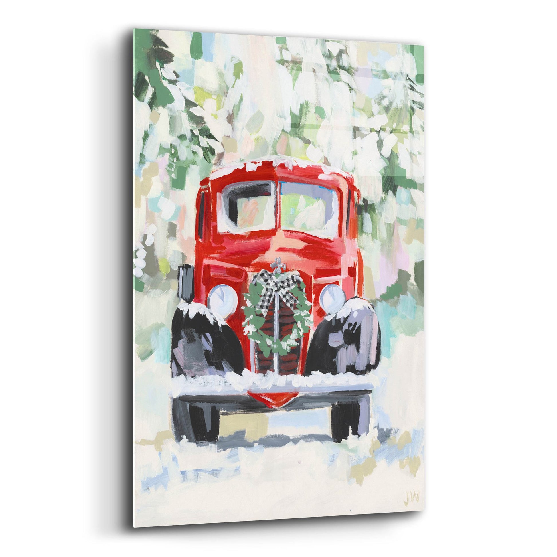 Epic Art 'Red Vintage Truck with Wreath' by Jenny Westenhofer, Acrylic Glass Wall Art,12x16