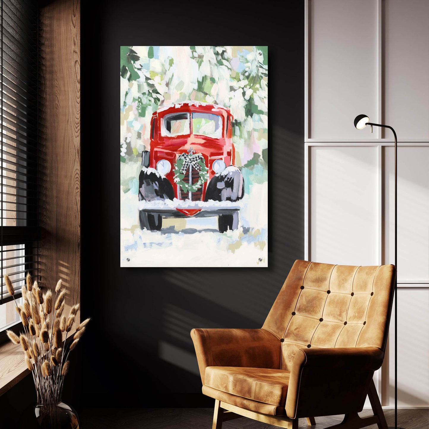 Epic Art 'Red Vintage Truck with Wreath' by Jenny Westenhofer, Acrylic Glass Wall Art,24x36