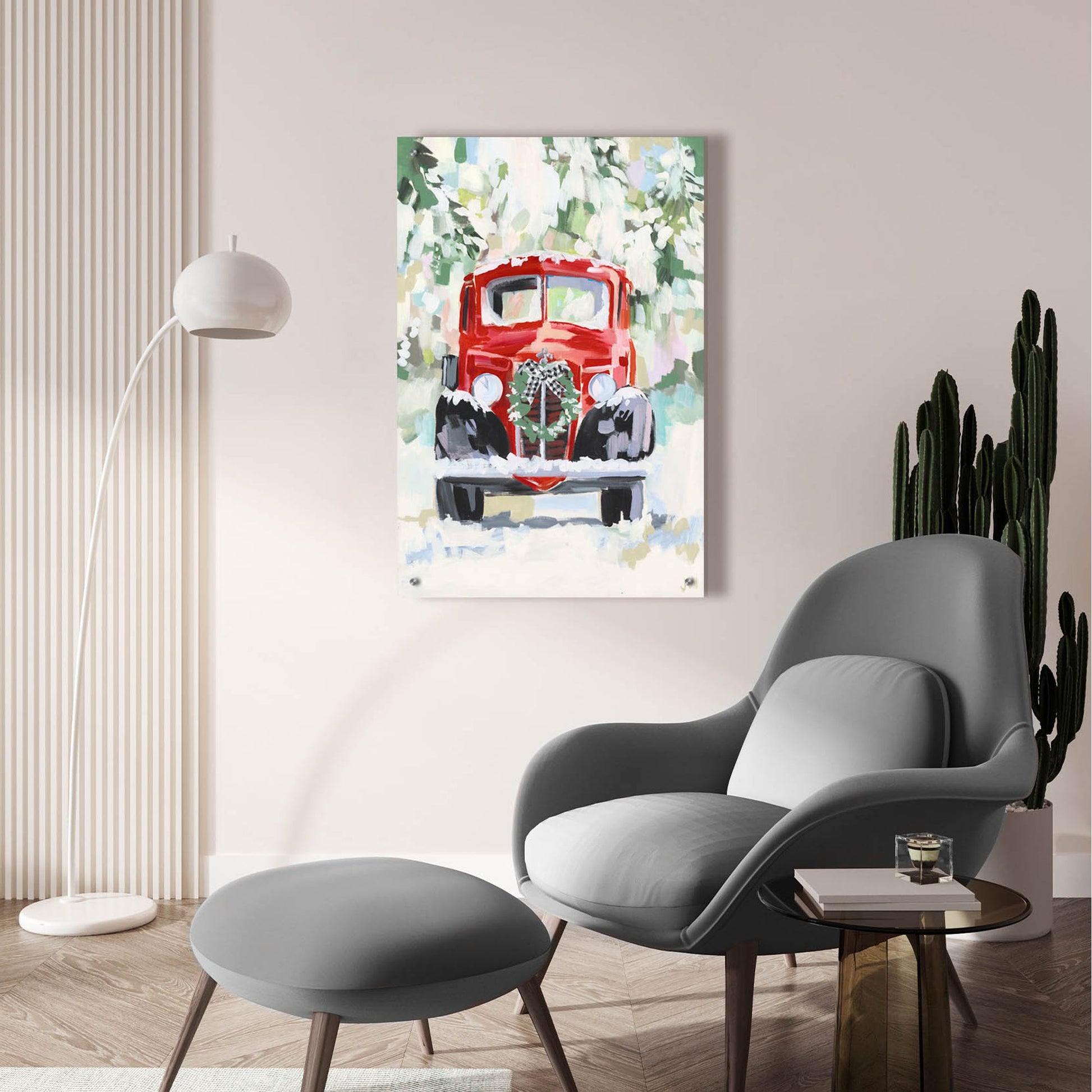 Epic Art 'Red Vintage Truck with Wreath' by Jenny Westenhofer, Acrylic Glass Wall Art,24x36